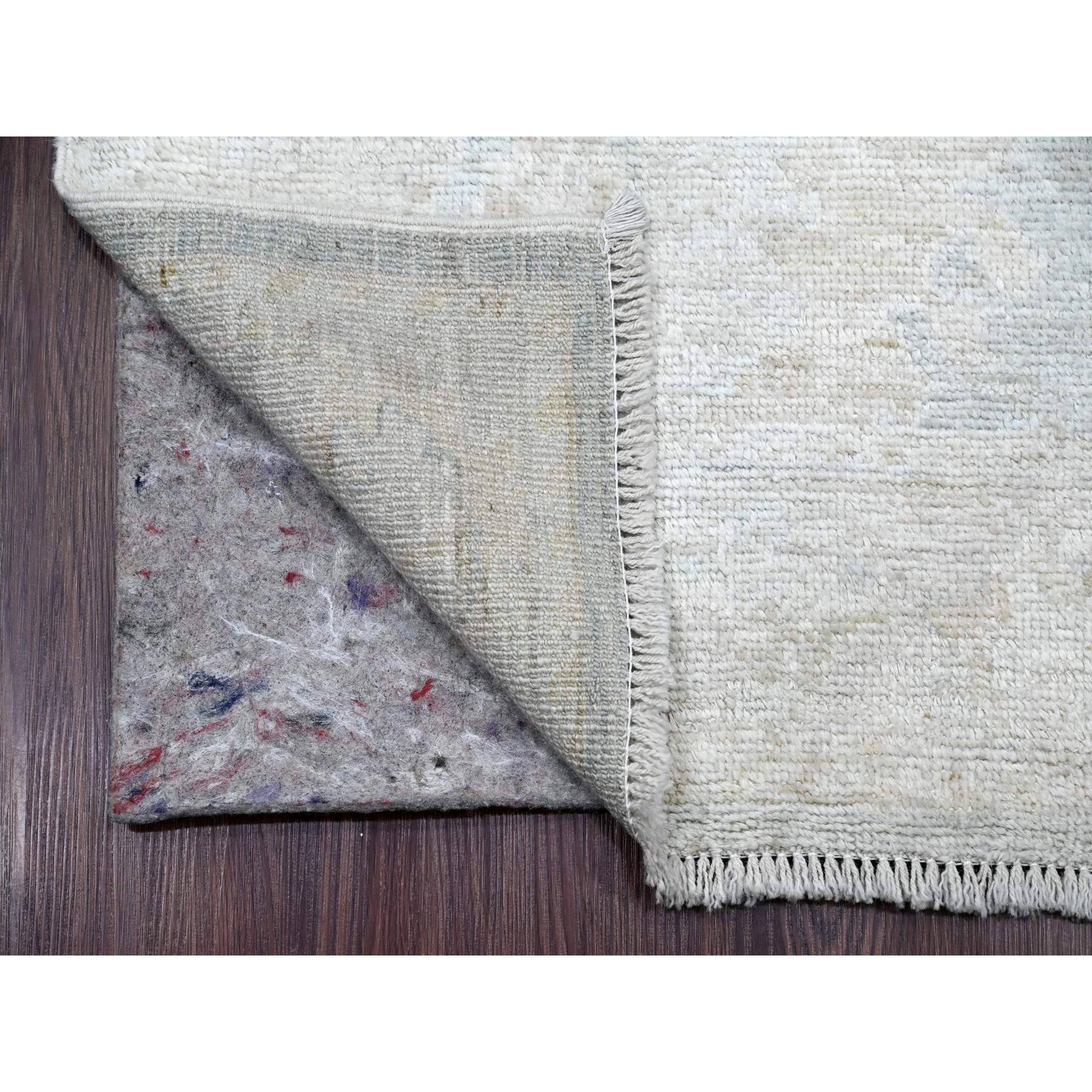 2'10"x19'6" Misty Gray, Afghan Angora Oushak with Large Leaf Design, Hand Knotted, Veggie Dyes, Pure Wool, XL Runner, Oriental Rug Sh20471