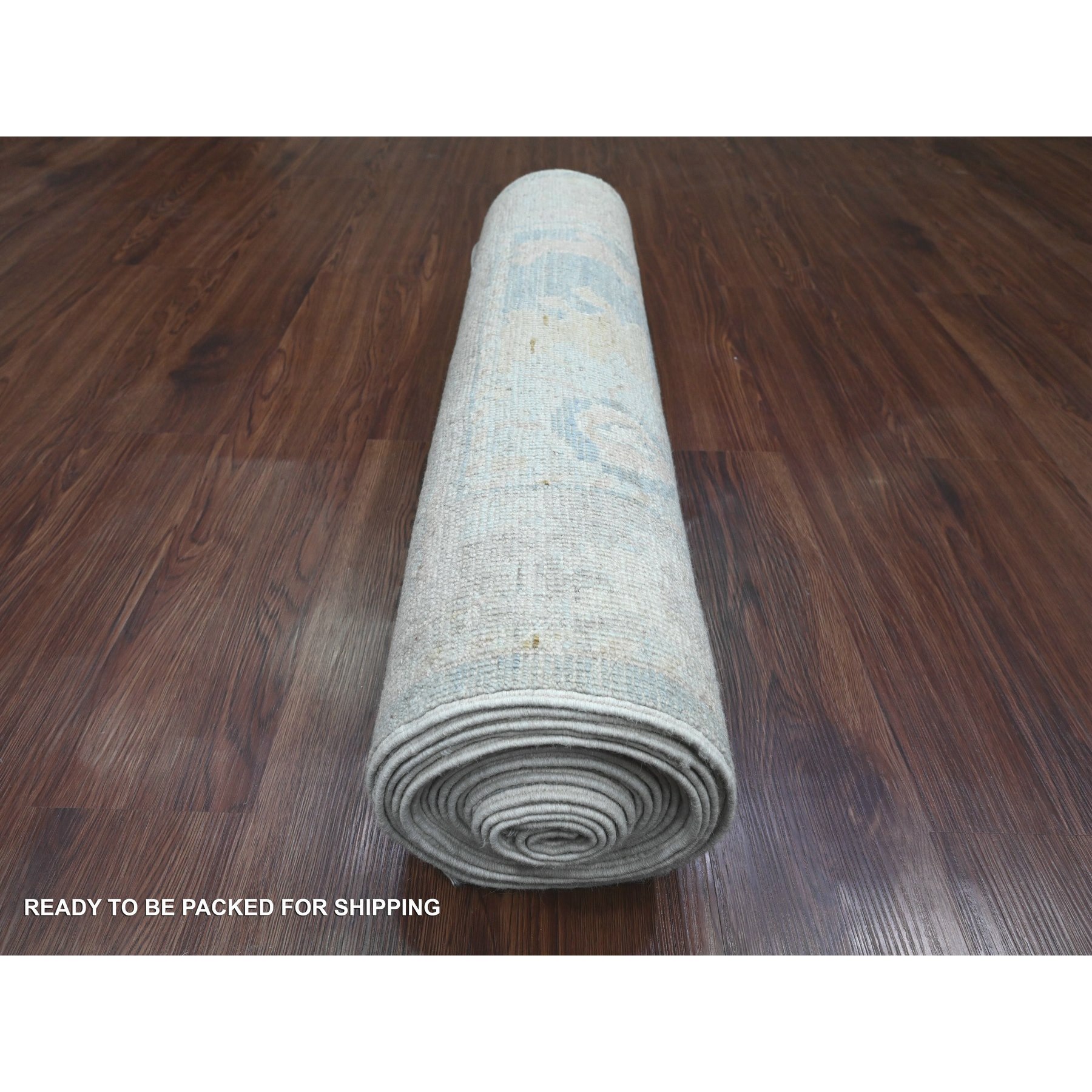 2'10"x19'6" Misty Gray, Afghan Angora Oushak with Large Leaf Design, Hand Knotted, Veggie Dyes, Pure Wool, XL Runner, Oriental Rug Sh20471