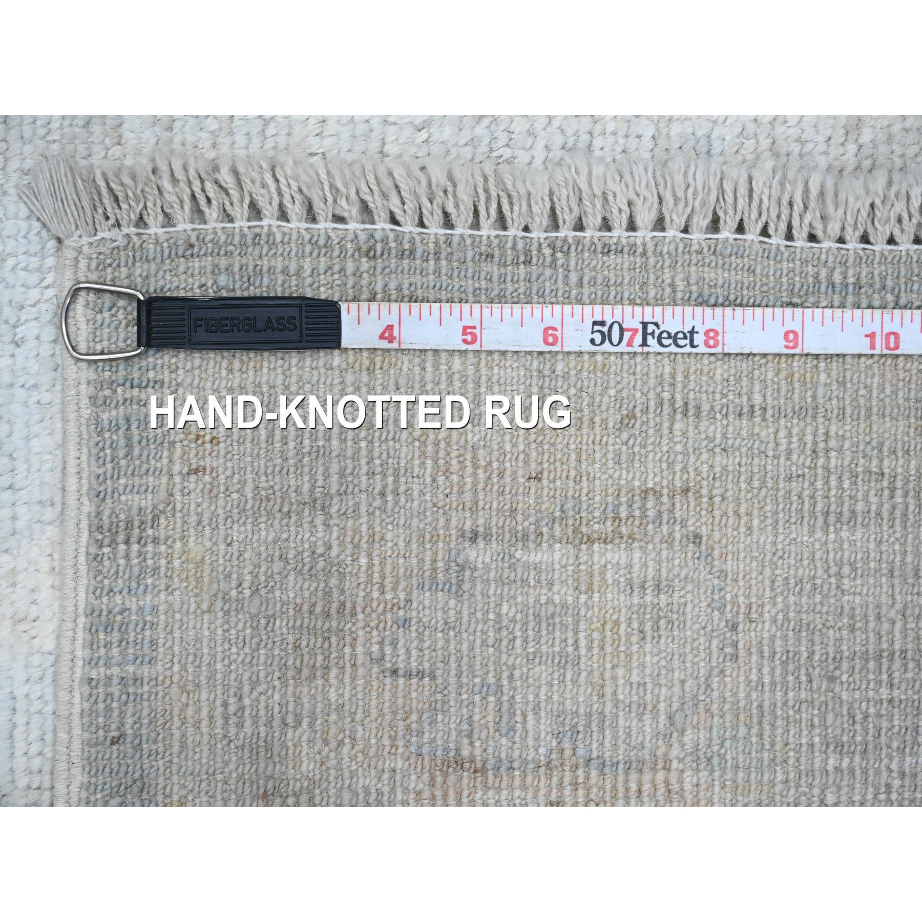 2'10"x19'6" Misty Gray, Afghan Angora Oushak with Large Leaf Design, Hand Knotted, Veggie Dyes, Pure Wool, XL Runner, Oriental Rug Sh20471
