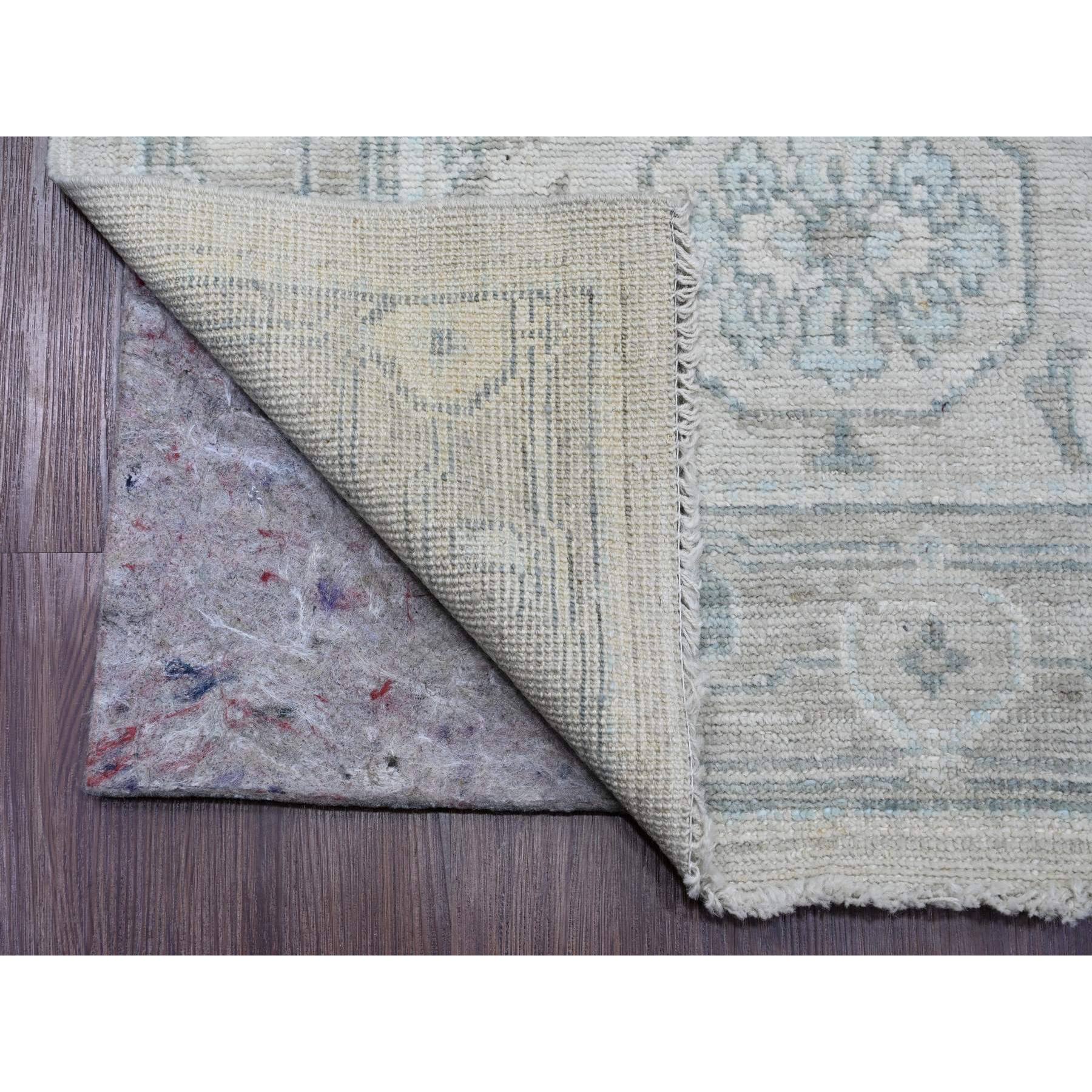 2'10"x13'7" Alabaster White, Afghan Angora Oushak with Large Leaf Design, Hand Knotted, Vegetable Dyes, 100% Wool, Runner, Oriental Rug Sh20473