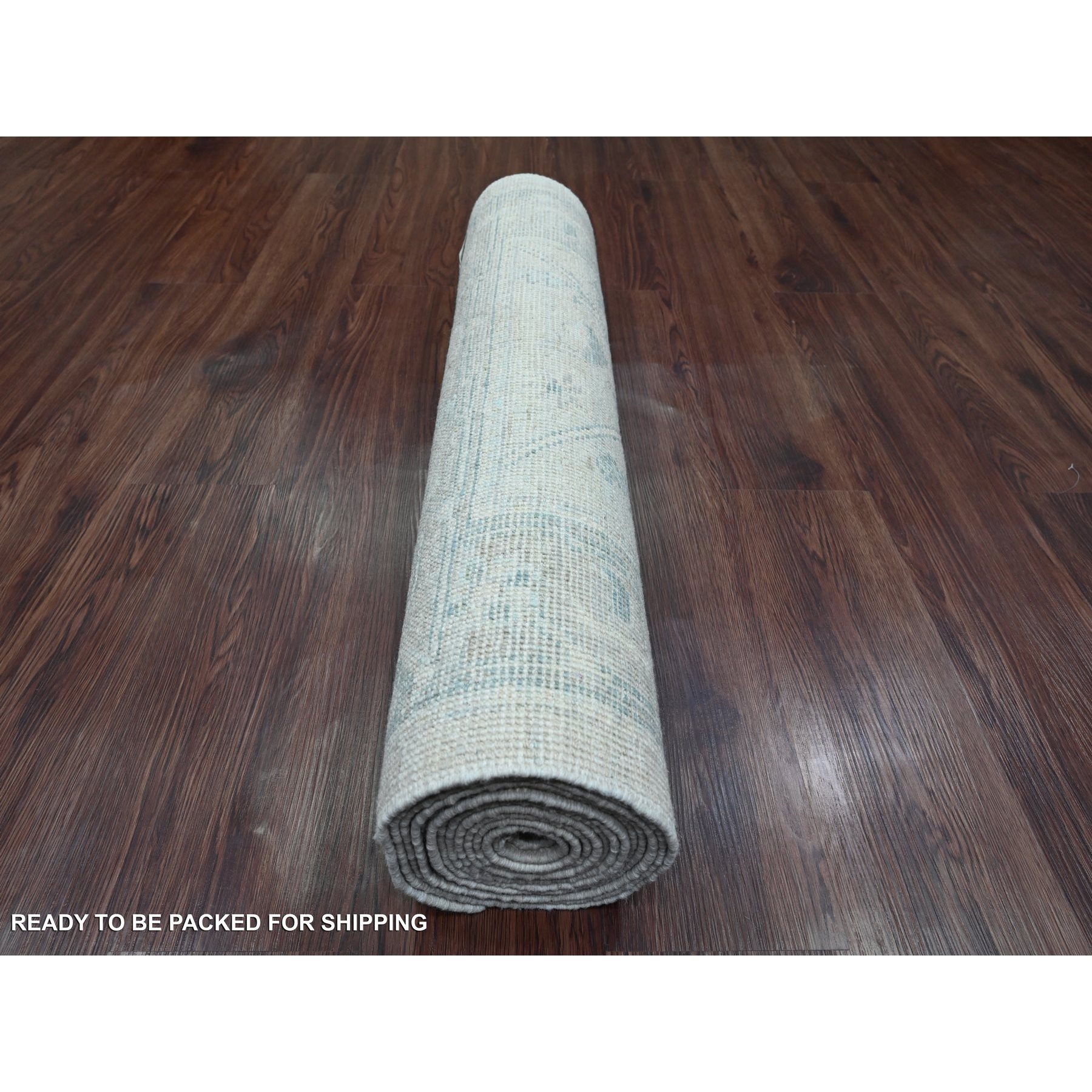 2'10"x13'7" Alabaster White, Afghan Angora Oushak with Large Leaf Design, Hand Knotted, Vegetable Dyes, 100% Wool, Runner, Oriental Rug Sh20473