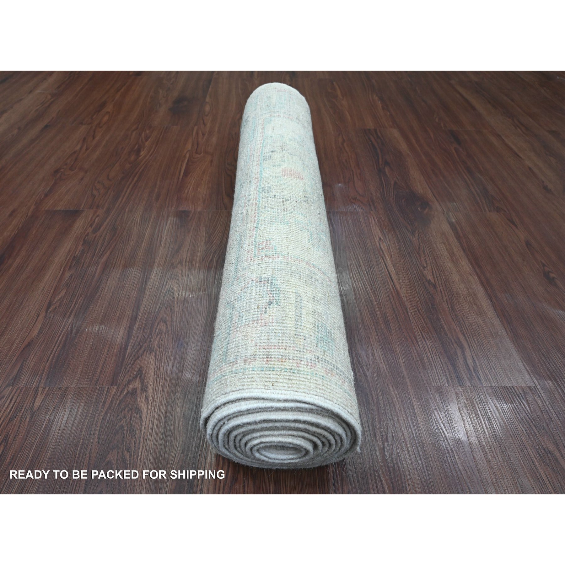 2'10"x11'7" Chiffon White, Hand Knotted, Afghan Angora Oushak with Colorful Leaf Design, Natural Dyes, 100% Wool, Runner, Oriental Rug Sh20475