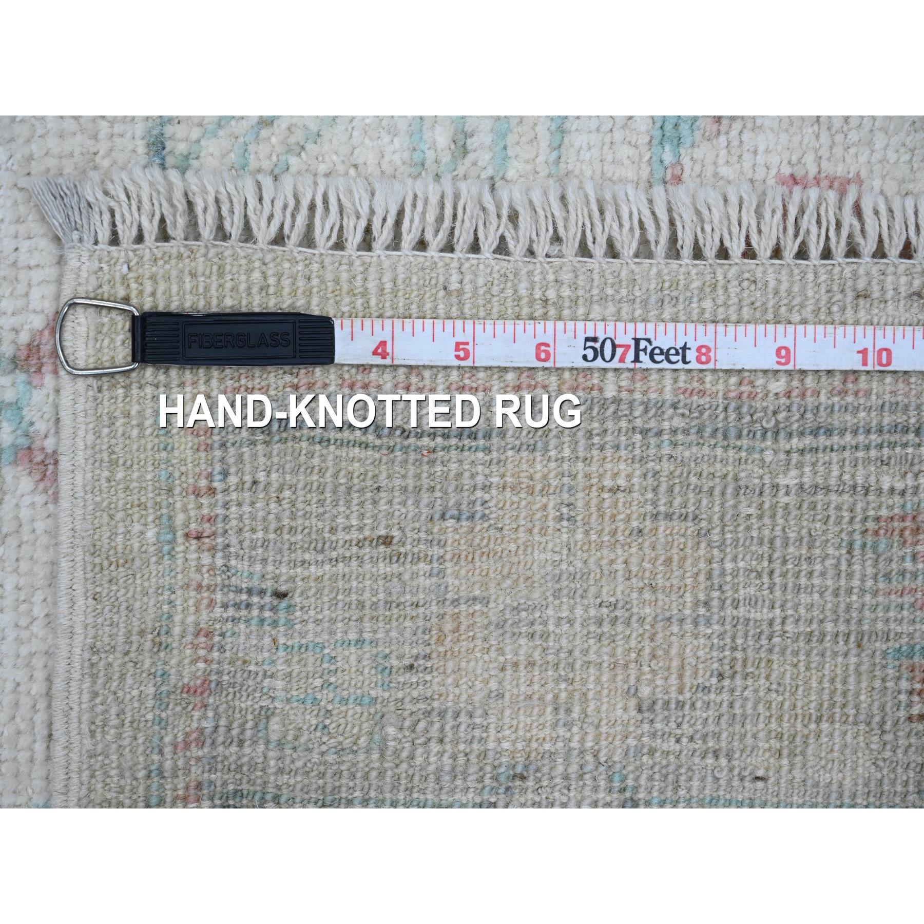 2'10"x11'7" Chiffon White, Hand Knotted, Afghan Angora Oushak with Colorful Leaf Design, Natural Dyes, 100% Wool, Runner, Oriental Rug Sh20475