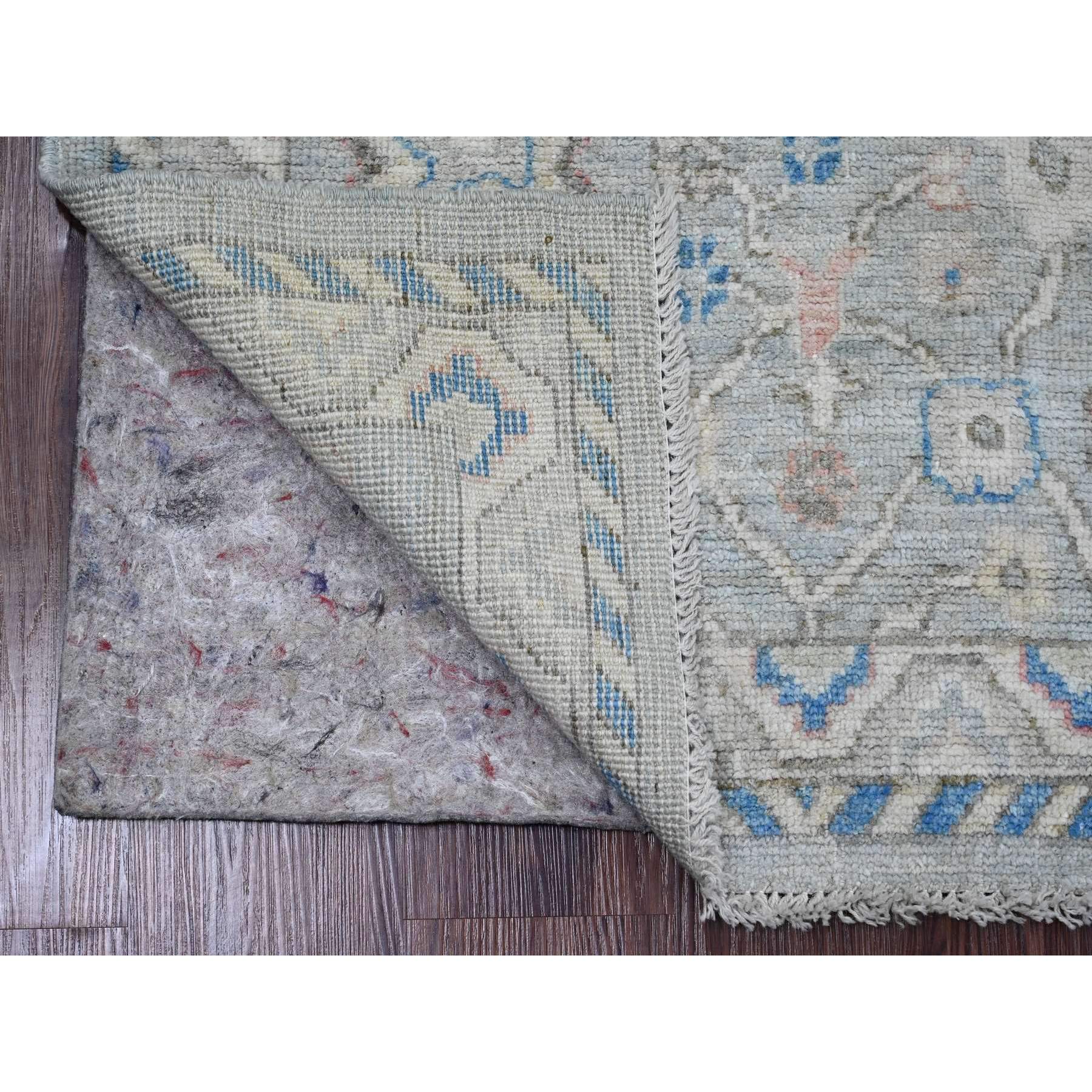 2'10"x9'7" Misty Gray, Afghan Angora Oushak with All Over Leaf Design, Hand Knotted, Natural Dyes, 100% Wool, Runner, Oriental Rug Sh20477