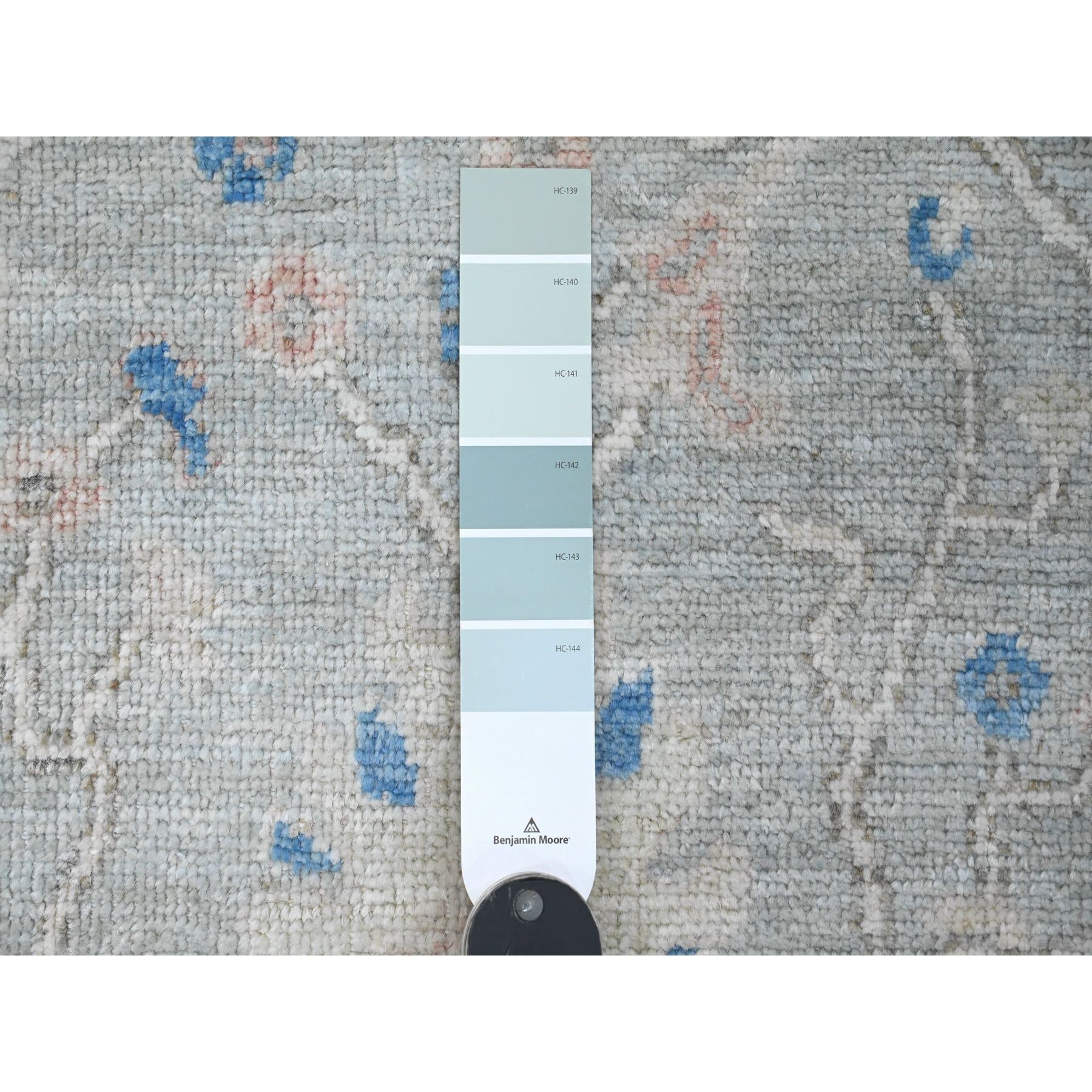 2'10"x9'7" Misty Gray, Afghan Angora Oushak with All Over Leaf Design, Hand Knotted, Natural Dyes, 100% Wool, Runner, Oriental Rug Sh20477