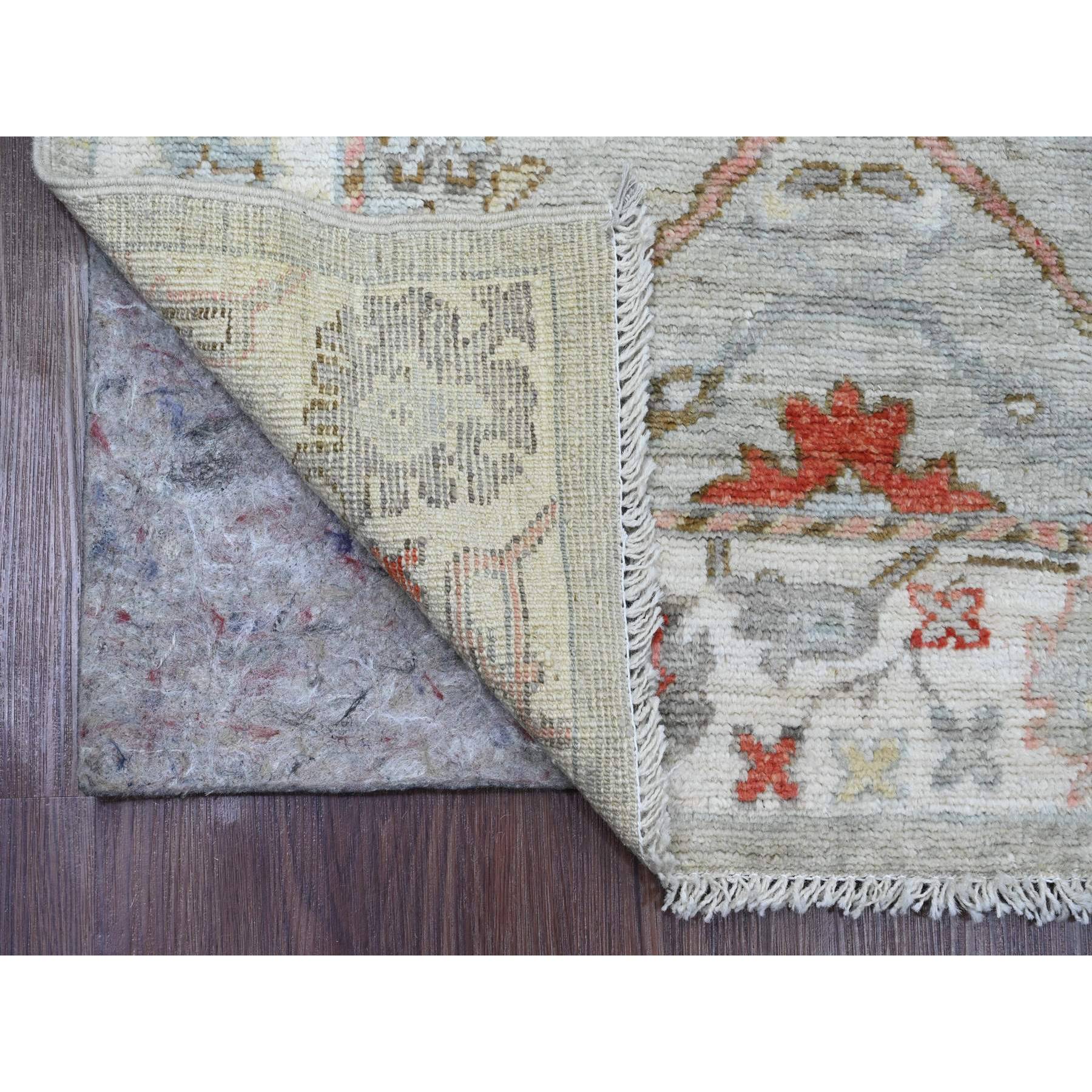 3'x10'6" Medium Gray, Afghan Angora Oushak with Floral Pattern, Hand Knotted, Vegetable Dyes, 100% Wool, Runner, Oriental Rug Sh20480