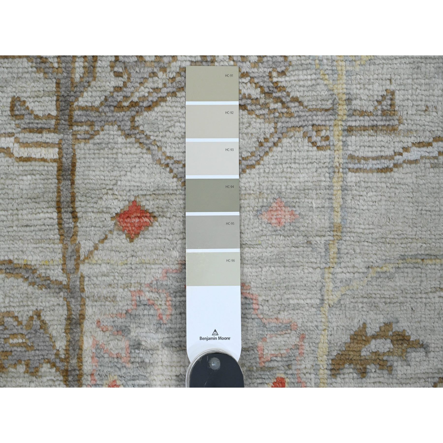 3'x10'6" Medium Gray, Afghan Angora Oushak with Floral Pattern, Hand Knotted, Vegetable Dyes, 100% Wool, Runner, Oriental Rug Sh20480