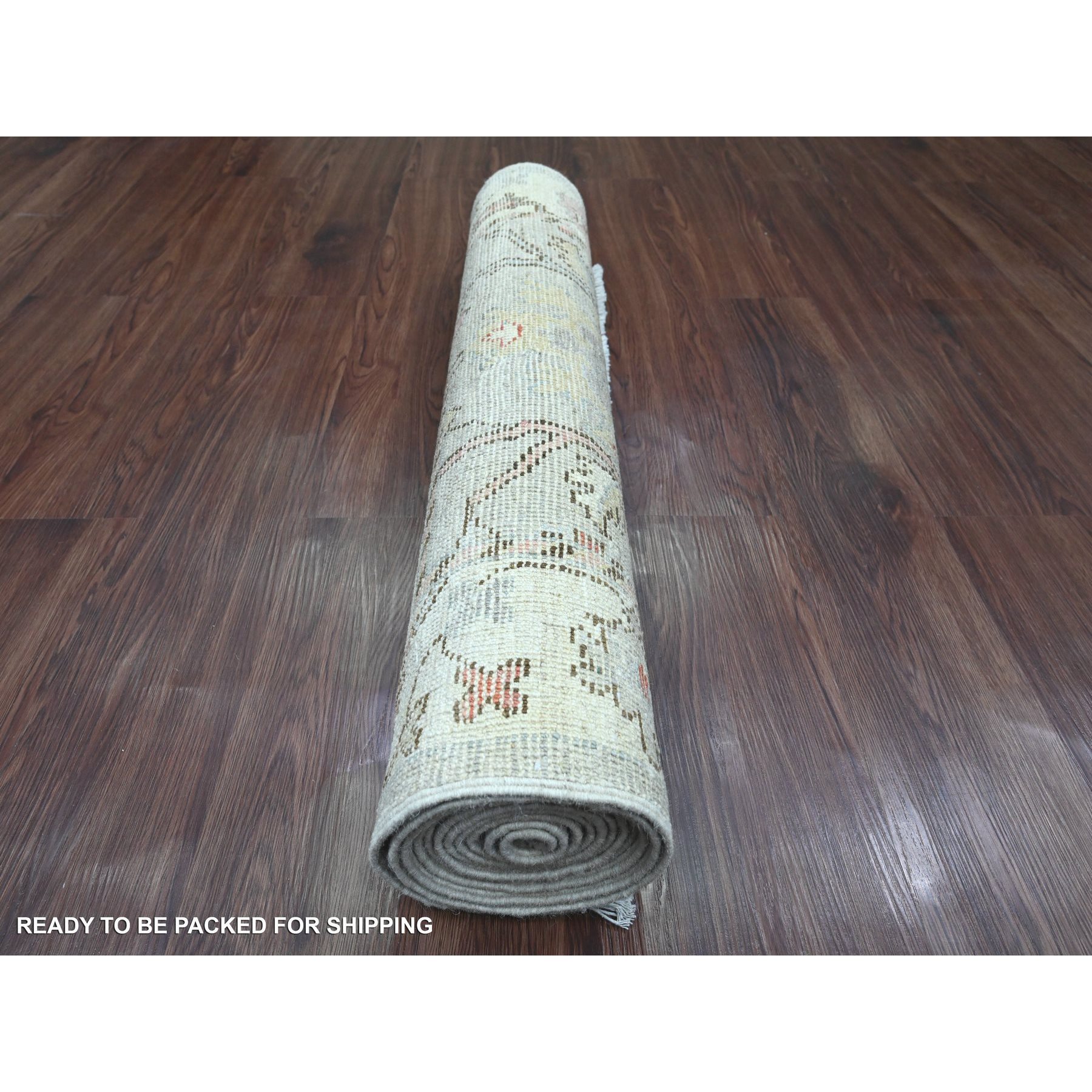 3'x10'6" Medium Gray, Afghan Angora Oushak with Floral Pattern, Hand Knotted, Vegetable Dyes, 100% Wool, Runner, Oriental Rug Sh20480