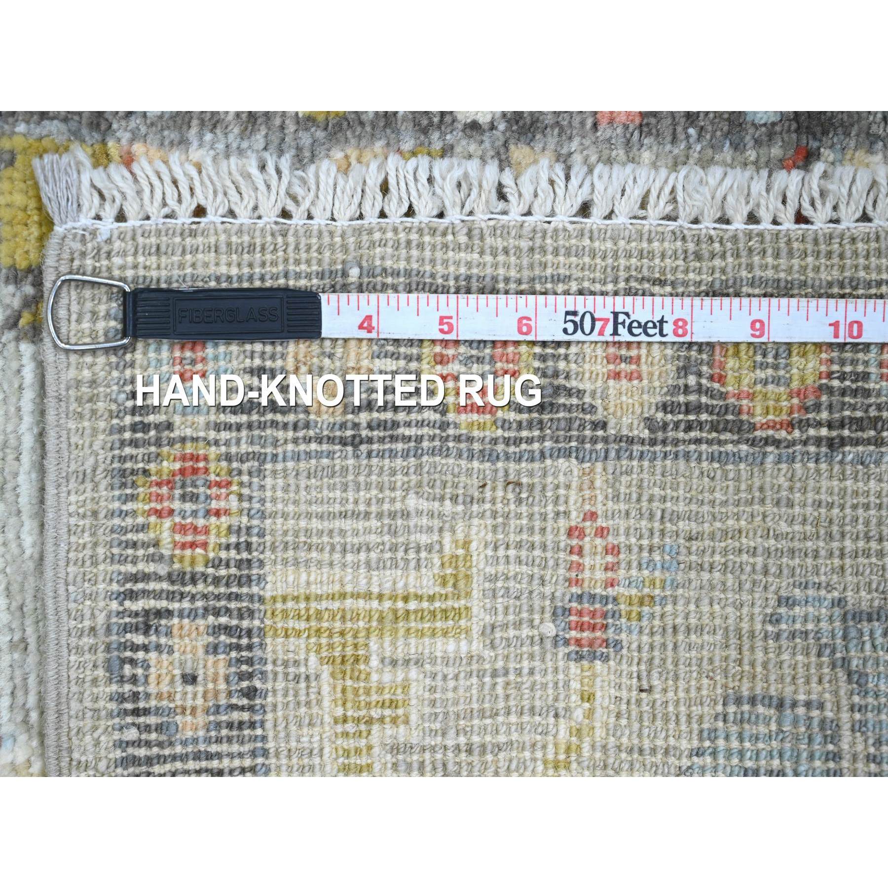 2'x3'2" Spanish Gray, Afghan Angora Oushak with Large Leaf Design, Vegetable Dyes, 100% Wool, Hand Knotted, Mat, Oriental Rug Sh20482