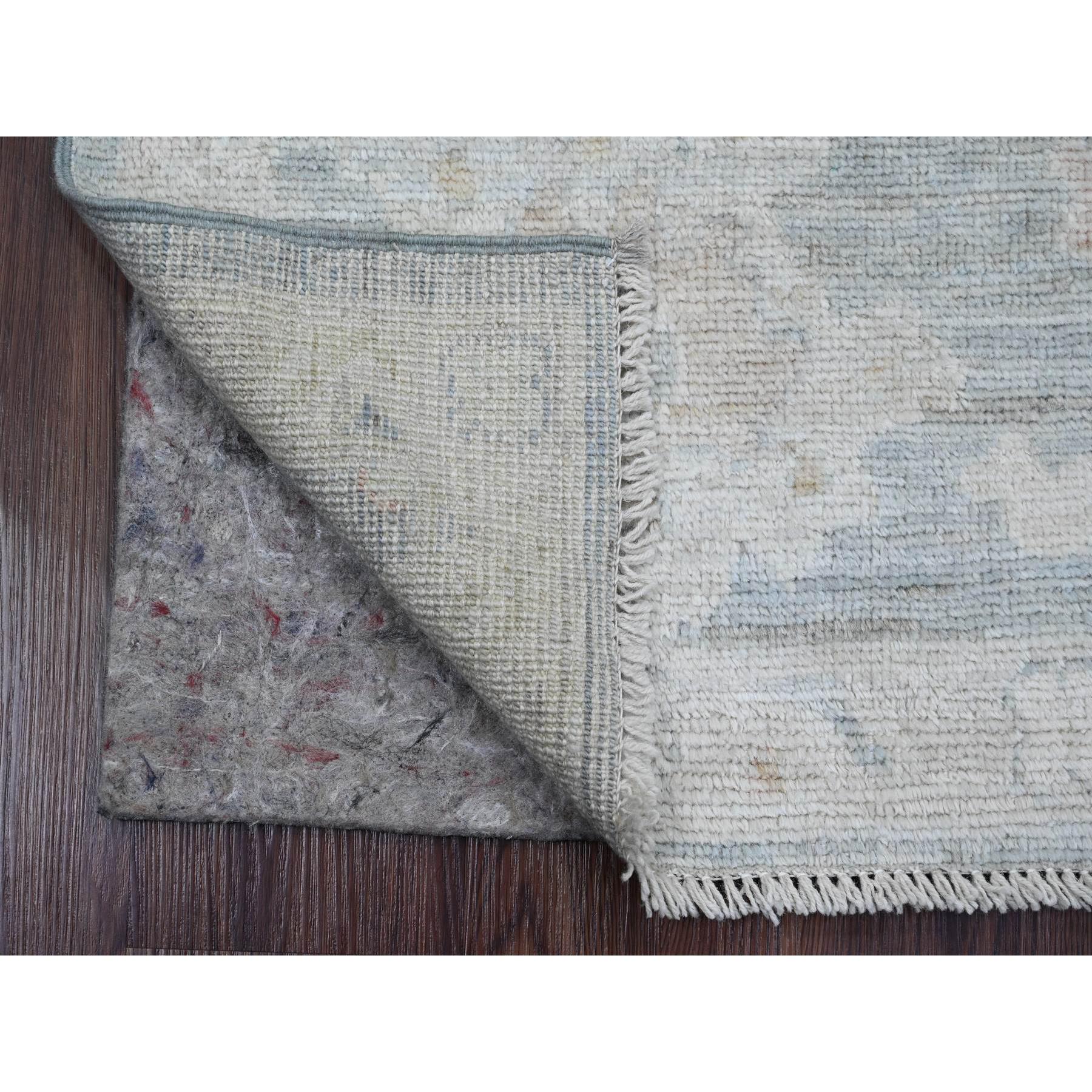 2'1"x3' Mineral Blue, Hand Knotted, Afghan Angora Oushak with Large Leaf Design, Natural Dyes, 100% Wool, Mat, Oriental Rug Sh20484