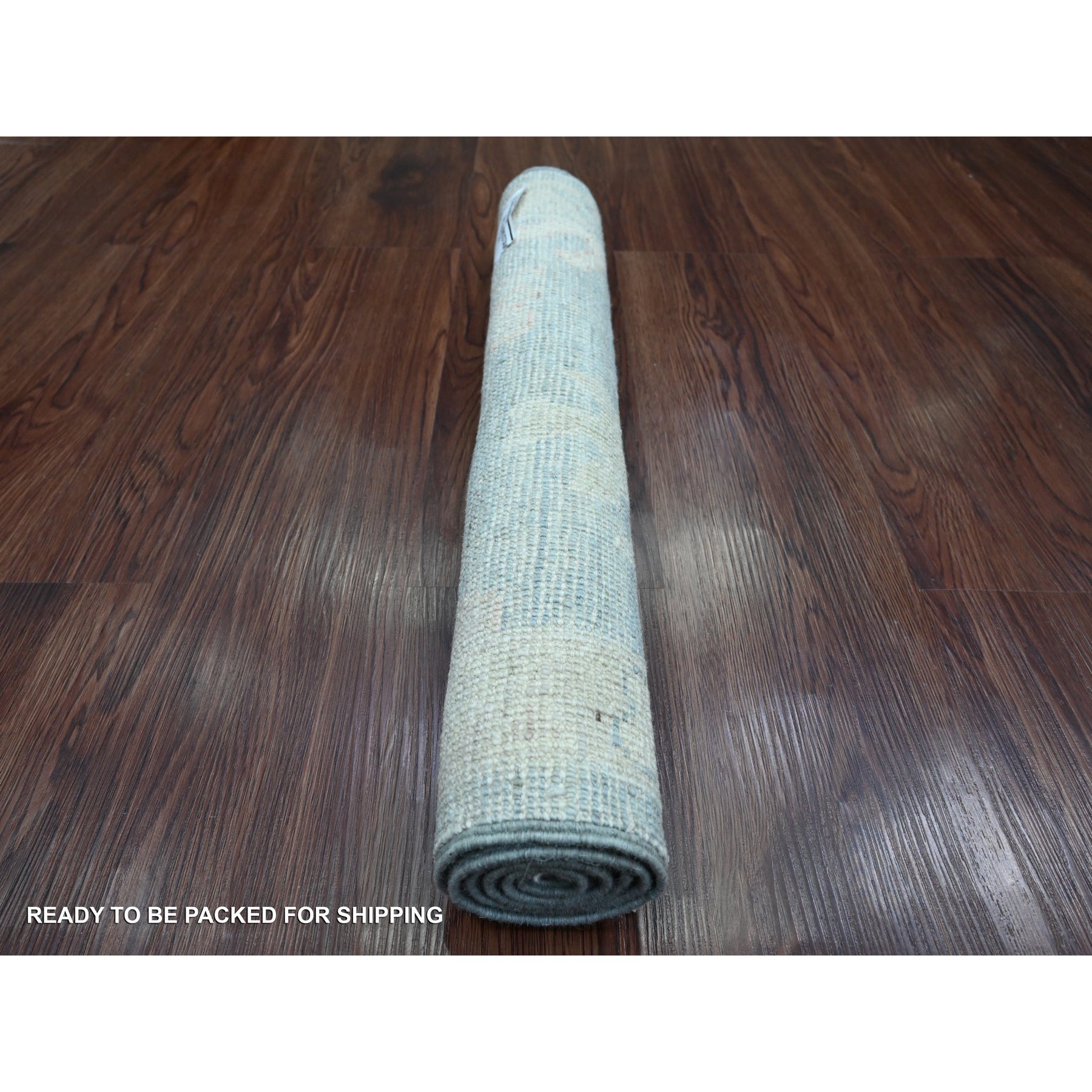 2'1"x3' Mineral Blue, Hand Knotted, Afghan Angora Oushak with Large Leaf Design, Natural Dyes, 100% Wool, Mat, Oriental Rug Sh20484