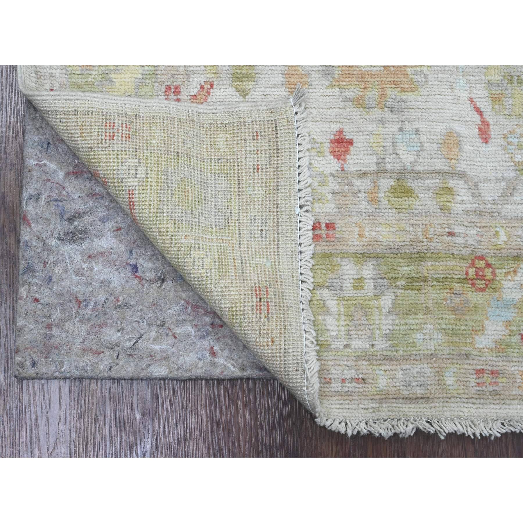 4'x9'10" Chiffon White, Hand Knotted, Afghan Angora Oushak with Floral Pattern, Vegetable Dyes, 100% Wool, Wide Runner, Oriental Rug Sh20486