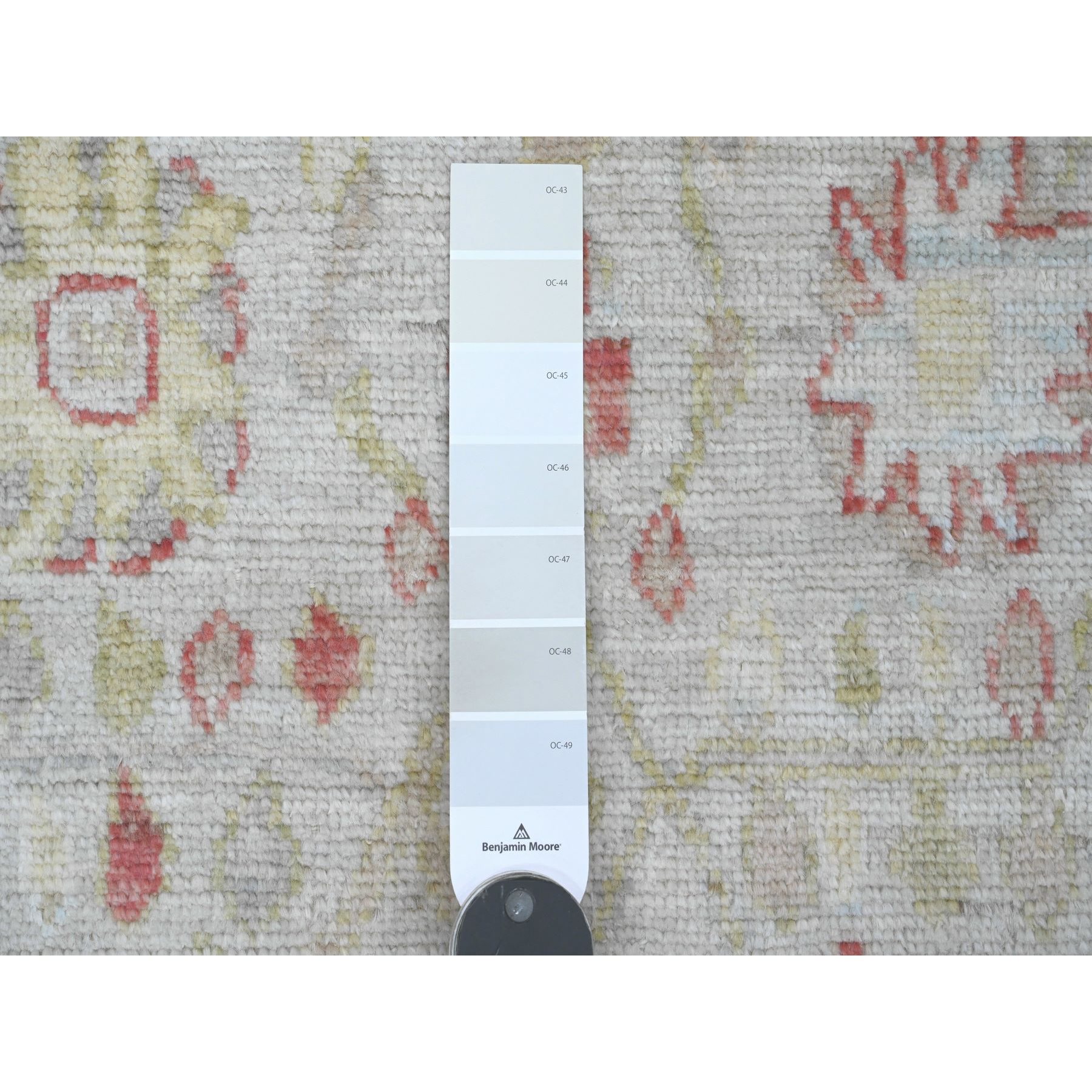 4'x9'10" Chiffon White, Hand Knotted, Afghan Angora Oushak with Floral Pattern, Vegetable Dyes, 100% Wool, Wide Runner, Oriental Rug Sh20486