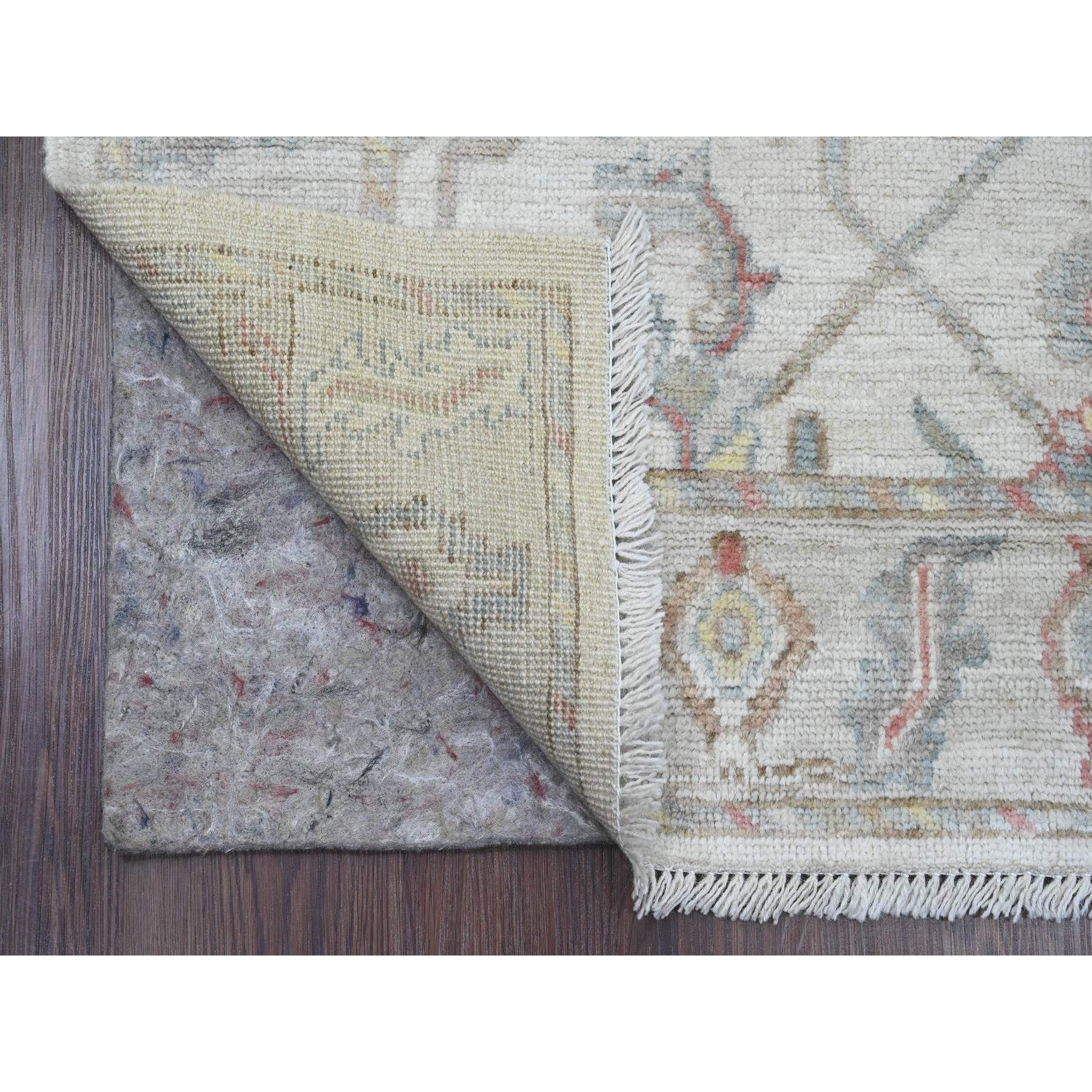 4'x6' Oyster White, Afghan Angora Oushak with All Over Vines Design, Hand Knotted, Vegetable Dyes, 100% Wool, Oriental Rug Sh20487
