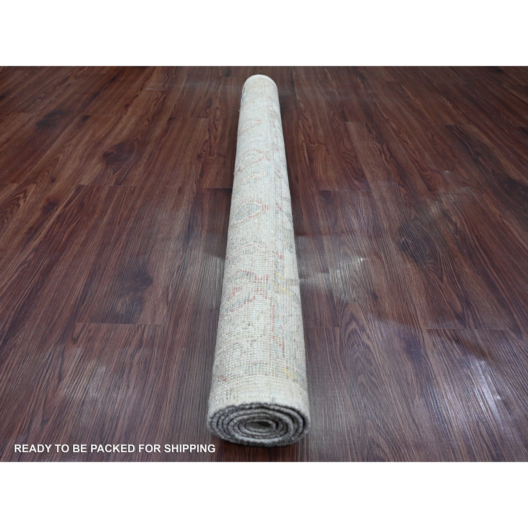 4'x6' Oyster White, Afghan Angora Oushak with All Over Vines Design, Hand Knotted, Vegetable Dyes, 100% Wool, Oriental Rug Sh20487