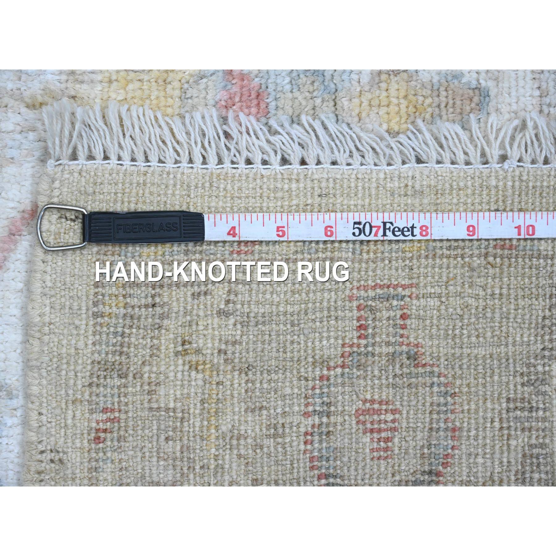 4'x6' Oyster White, Afghan Angora Oushak with All Over Vines Design, Hand Knotted, Vegetable Dyes, 100% Wool, Oriental Rug Sh20487
