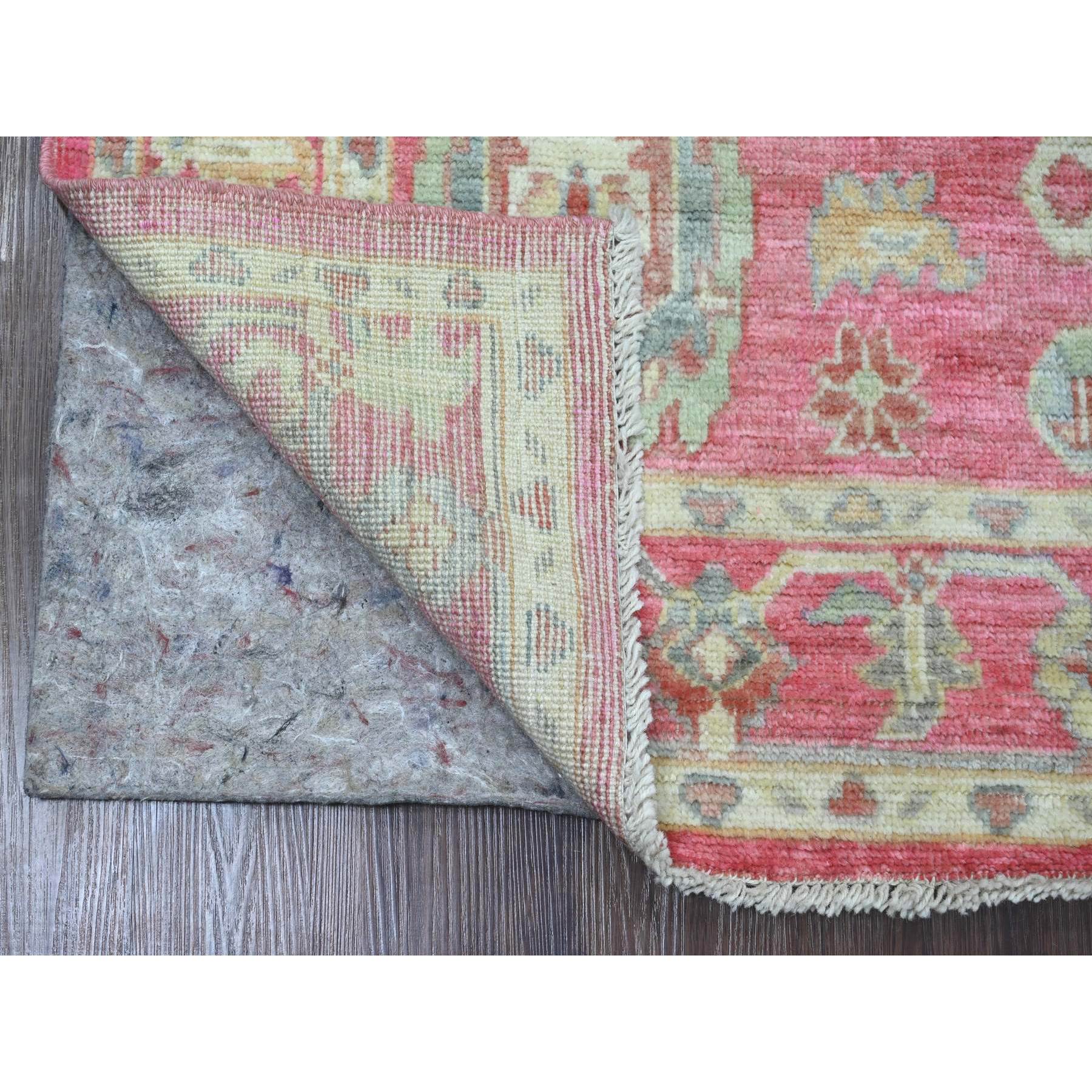 4'1"x6' Punch Pink, Afghan Angora Oushak with All Over Leaf Design, Hand Knotted, Vegetable Dyes, 100% Wool, Oriental Rug Sh20488