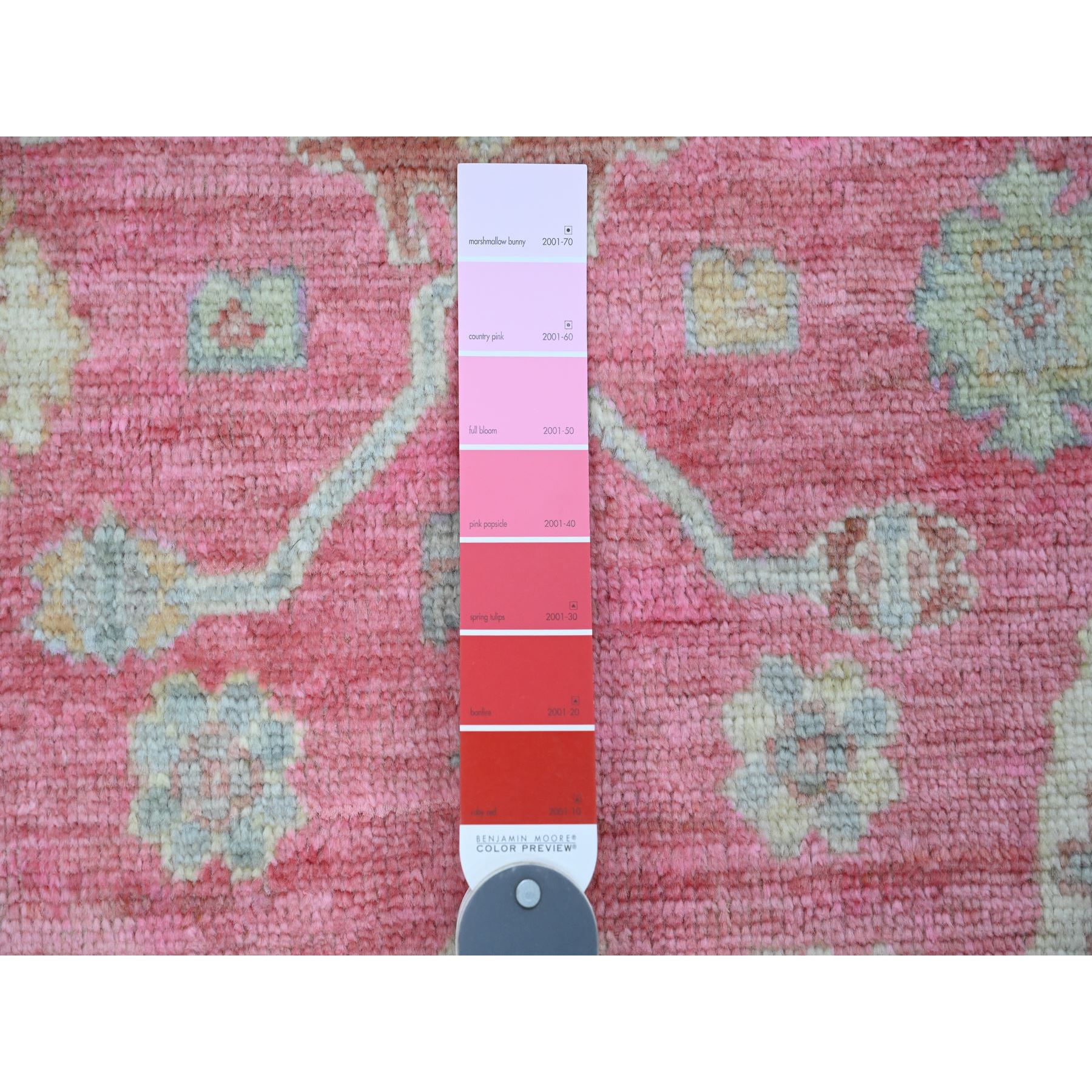 4'1"x6' Punch Pink, Afghan Angora Oushak with All Over Leaf Design, Hand Knotted, Vegetable Dyes, 100% Wool, Oriental Rug Sh20488