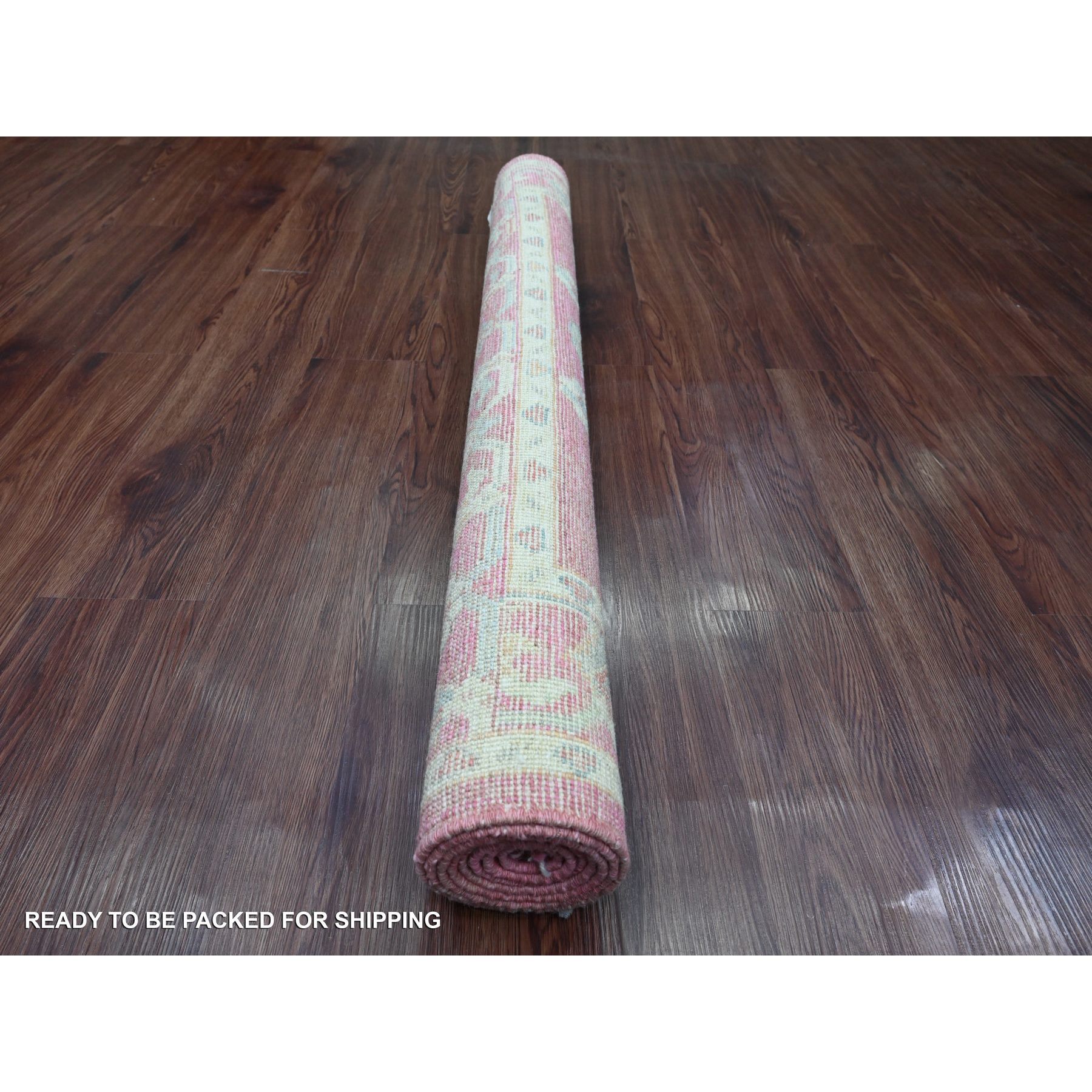 4'1"x6' Punch Pink, Afghan Angora Oushak with All Over Leaf Design, Hand Knotted, Vegetable Dyes, 100% Wool, Oriental Rug Sh20488