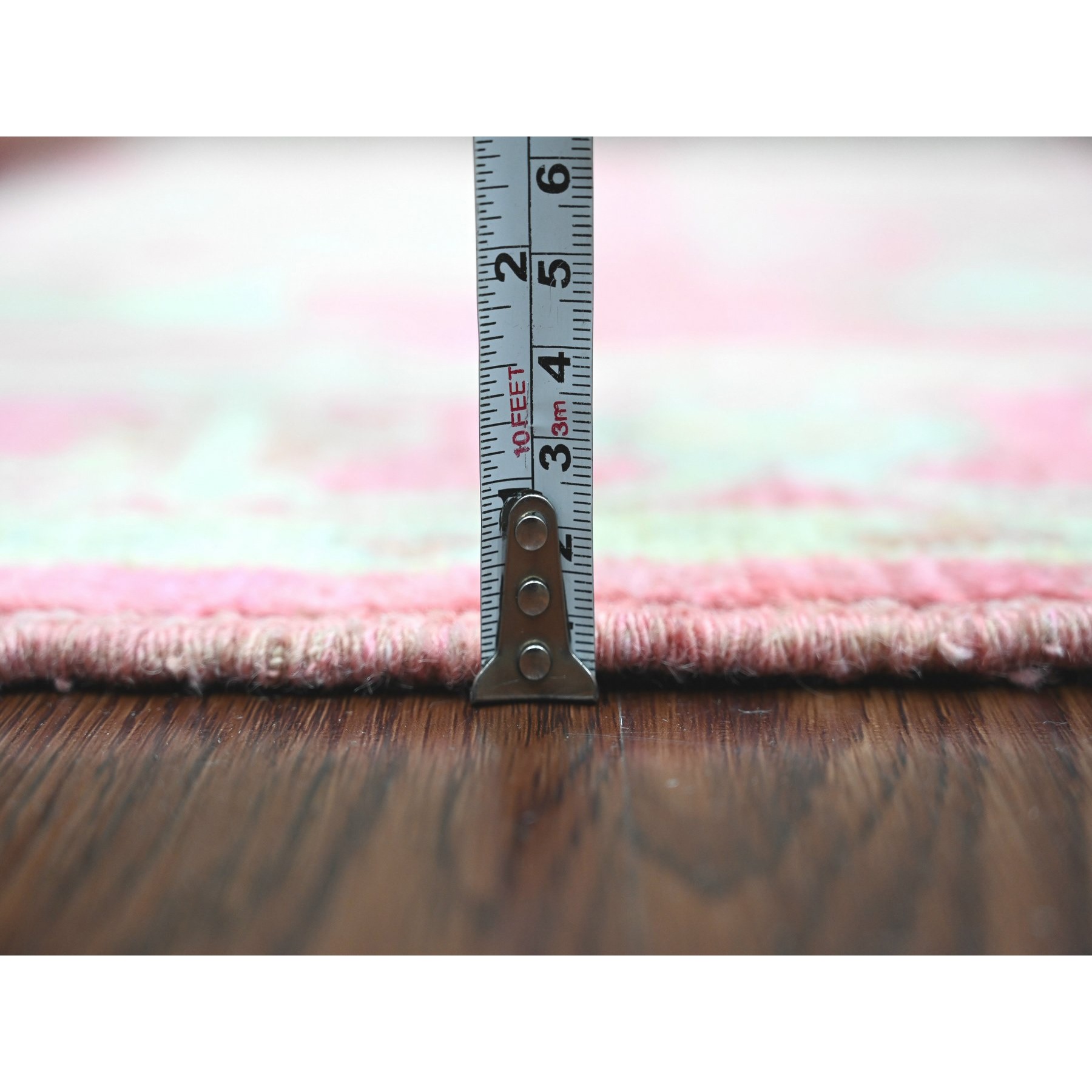 4'1"x6' Punch Pink, Afghan Angora Oushak with All Over Leaf Design, Hand Knotted, Vegetable Dyes, 100% Wool, Oriental Rug Sh20488