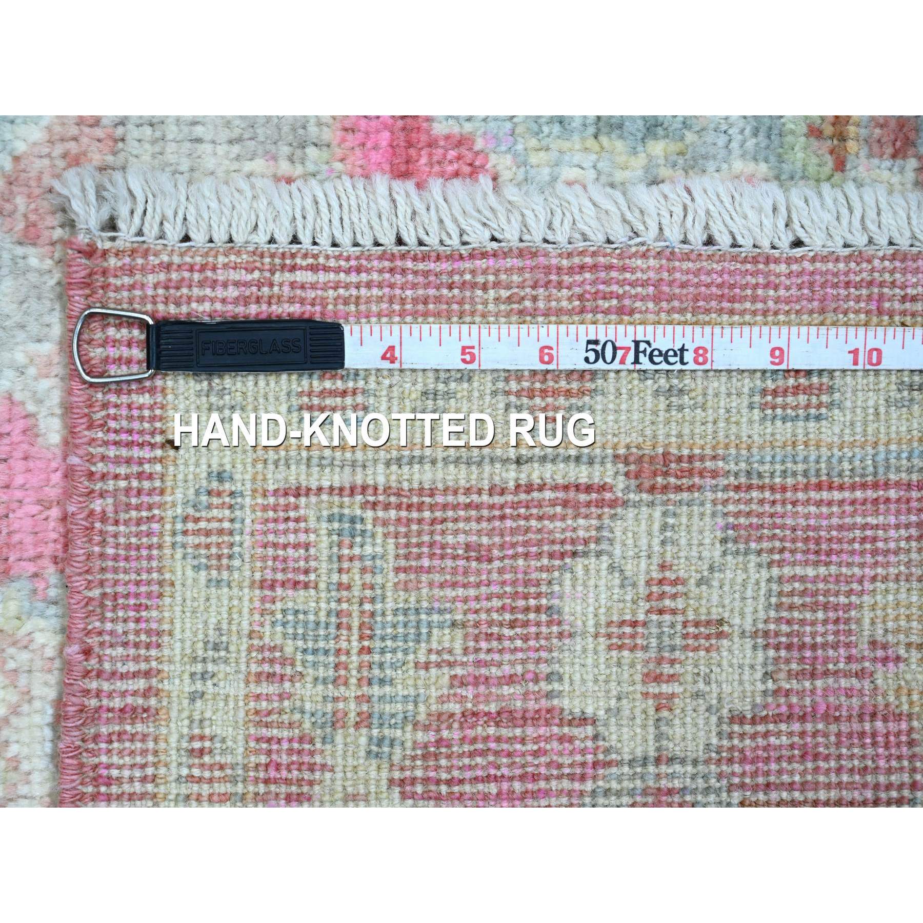 4'1"x6' Punch Pink, Afghan Angora Oushak with All Over Leaf Design, Hand Knotted, Vegetable Dyes, 100% Wool, Oriental Rug Sh20488