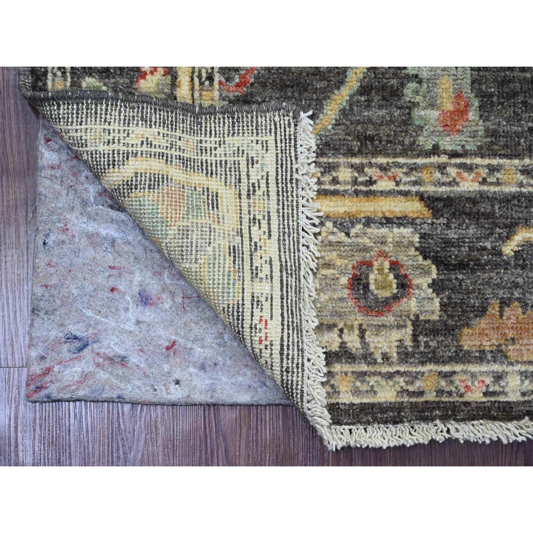 4'1"x6' Dim Gray, Hand Knotted, Afghan Angora Oushak with Colorful Leaf Pattern, Vegetable Dyes, 100% Wool, Oriental Rug Sh20491