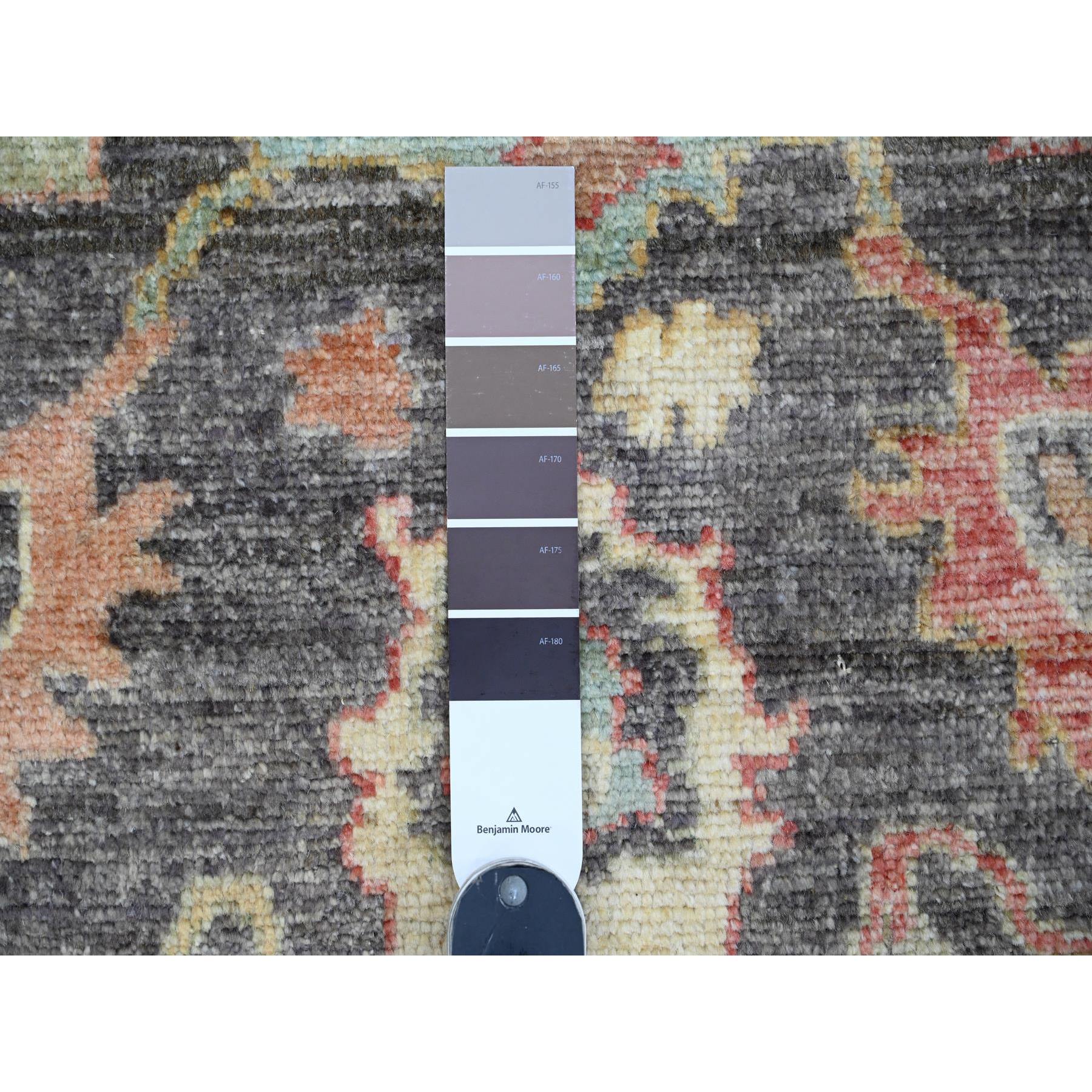 4'1"x6' Dim Gray, Hand Knotted, Afghan Angora Oushak with Colorful Leaf Pattern, Vegetable Dyes, 100% Wool, Oriental Rug Sh20491