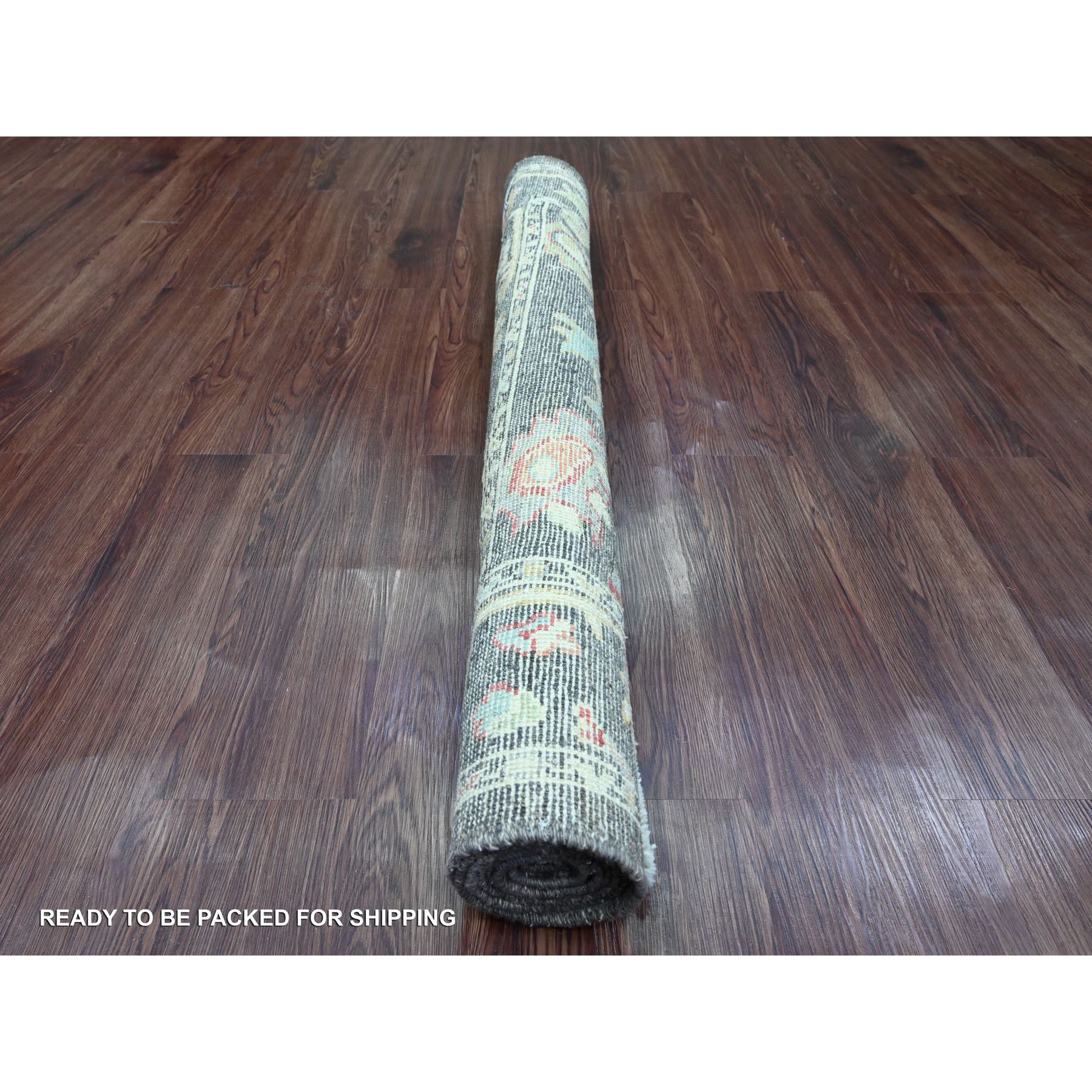 4'1"x6' Dim Gray, Hand Knotted, Afghan Angora Oushak with Colorful Leaf Pattern, Vegetable Dyes, 100% Wool, Oriental Rug Sh20491