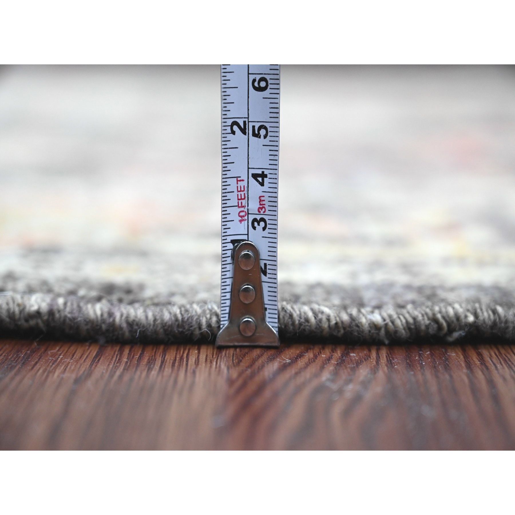 4'1"x6' Dim Gray, Hand Knotted, Afghan Angora Oushak with Colorful Leaf Pattern, Vegetable Dyes, 100% Wool, Oriental Rug Sh20491
