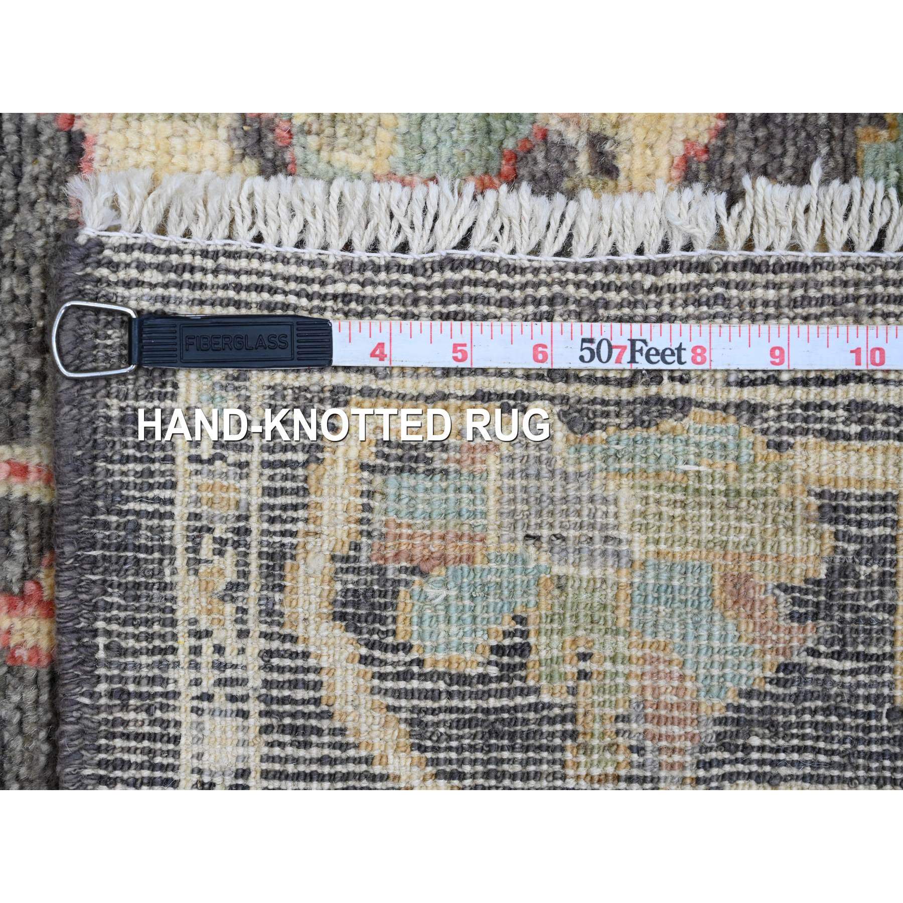 4'1"x6' Dim Gray, Hand Knotted, Afghan Angora Oushak with Colorful Leaf Pattern, Vegetable Dyes, 100% Wool, Oriental Rug Sh20491