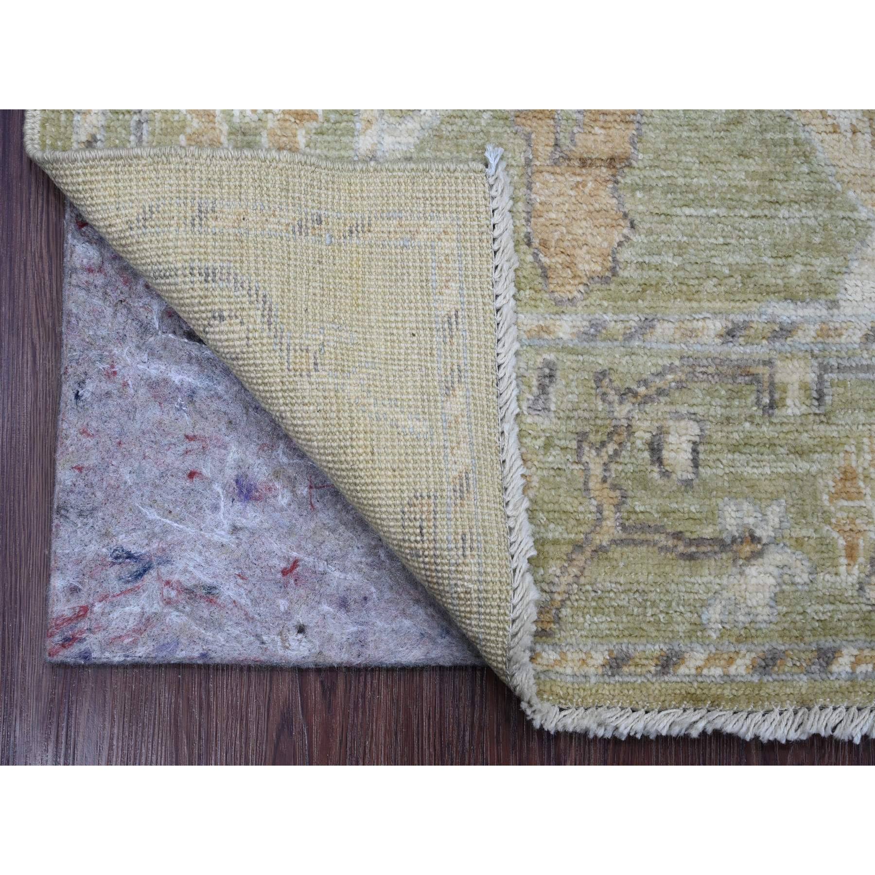 4'x6'1" Sage Green, Hand Knotted, Afghan Angora Oushak with Colorful Vines Design, Veggie Dyes, 100% Wool, Oriental Rug Sh20494