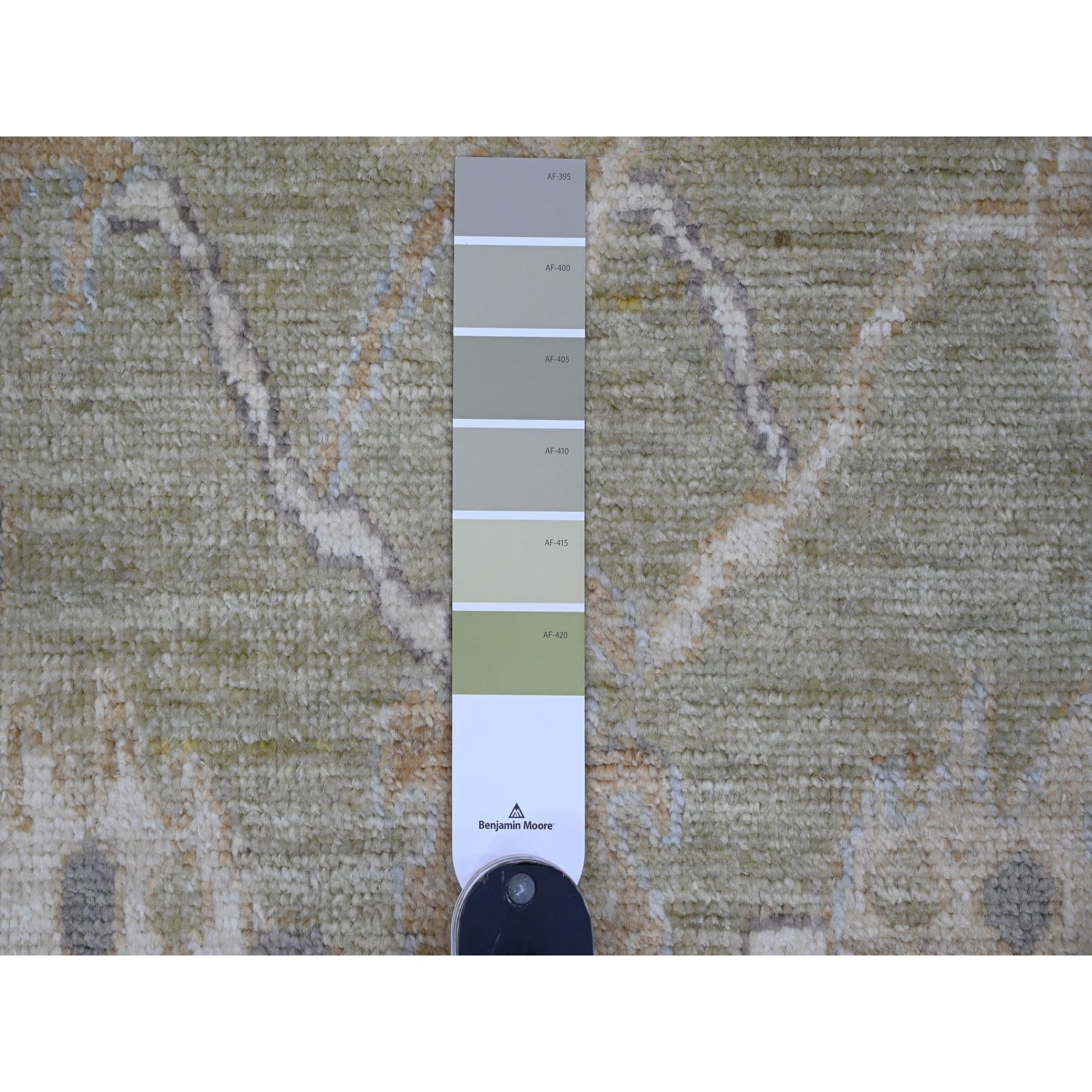 4'x6'1" Sage Green, Hand Knotted, Afghan Angora Oushak with Colorful Vines Design, Veggie Dyes, 100% Wool, Oriental Rug Sh20494