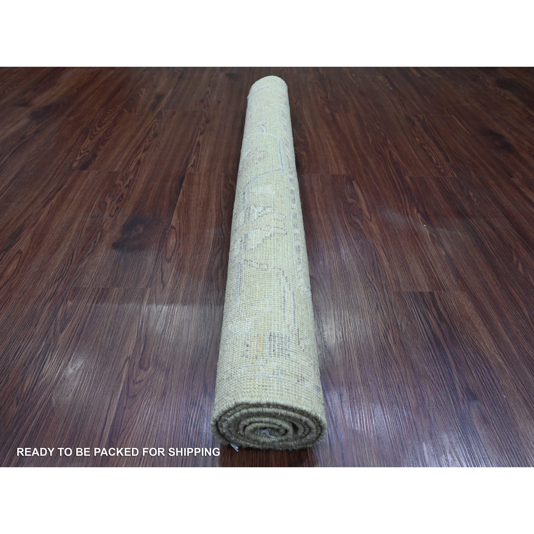 4'x6'1" Sage Green, Hand Knotted, Afghan Angora Oushak with Colorful Vines Design, Veggie Dyes, 100% Wool, Oriental Rug Sh20494