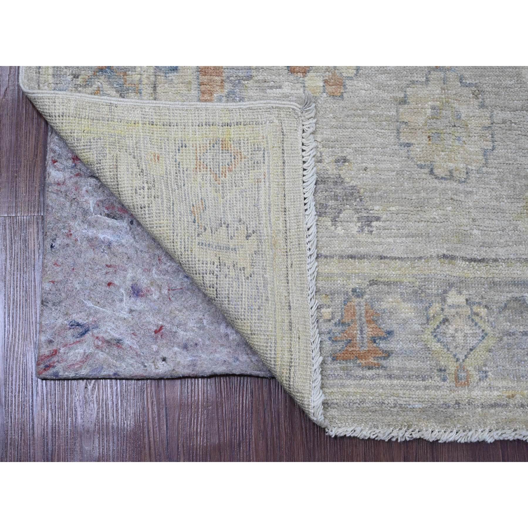 3'9"x12' Alabaster White, Afghan Angora Oushak with Soft Colors Leaf Design, Hand Knotted, Vegetable Dyes, Pure Wool, Runner, Oriental Rug Sh20495