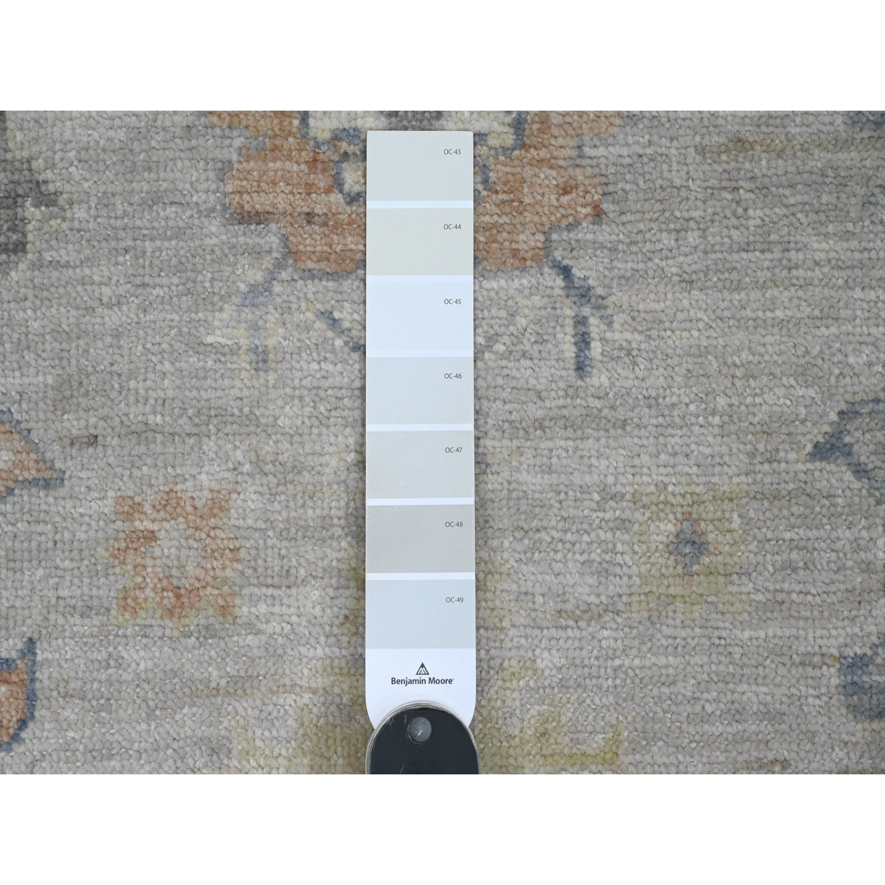 3'9"x12' Alabaster White, Afghan Angora Oushak with Soft Colors Leaf Design, Hand Knotted, Vegetable Dyes, Pure Wool, Runner, Oriental Rug Sh20495
