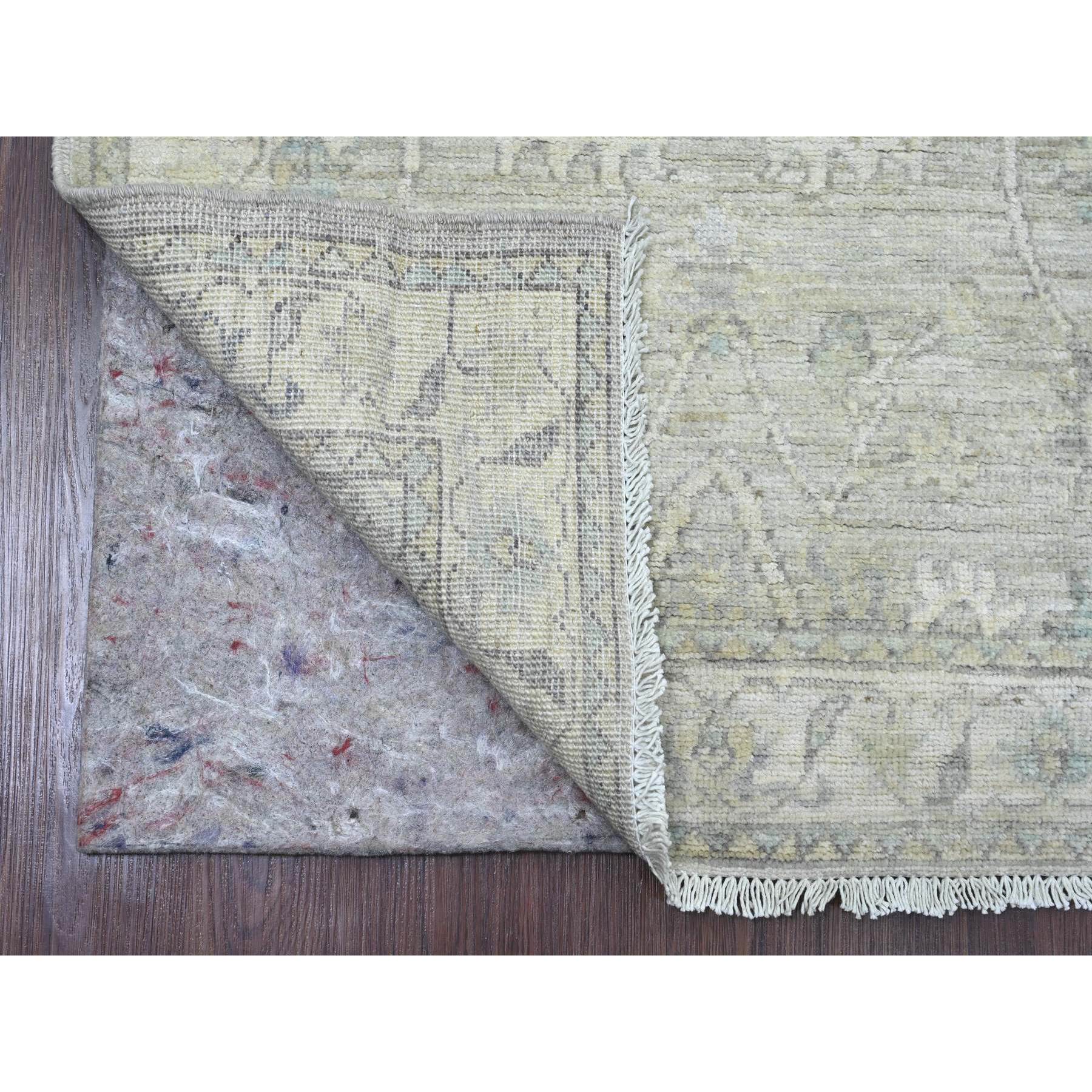 2'8"x10' Oyster Gray, Washed Out Peshawar with All Over Leaf Design, Vegetable Dyes, Hand Knotted, 100% Wool, Runner, Oriental Rug Sh20499