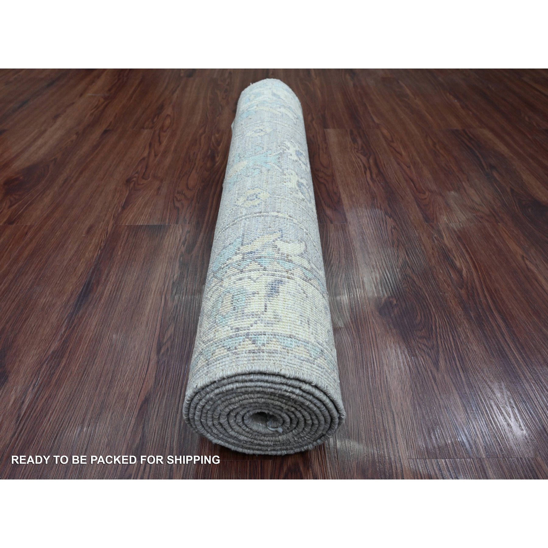 2'8"x10' Oyster Gray, Washed Out Peshawar with All Over Leaf Design, Vegetable Dyes, Hand Knotted, 100% Wool, Runner, Oriental Rug Sh20499