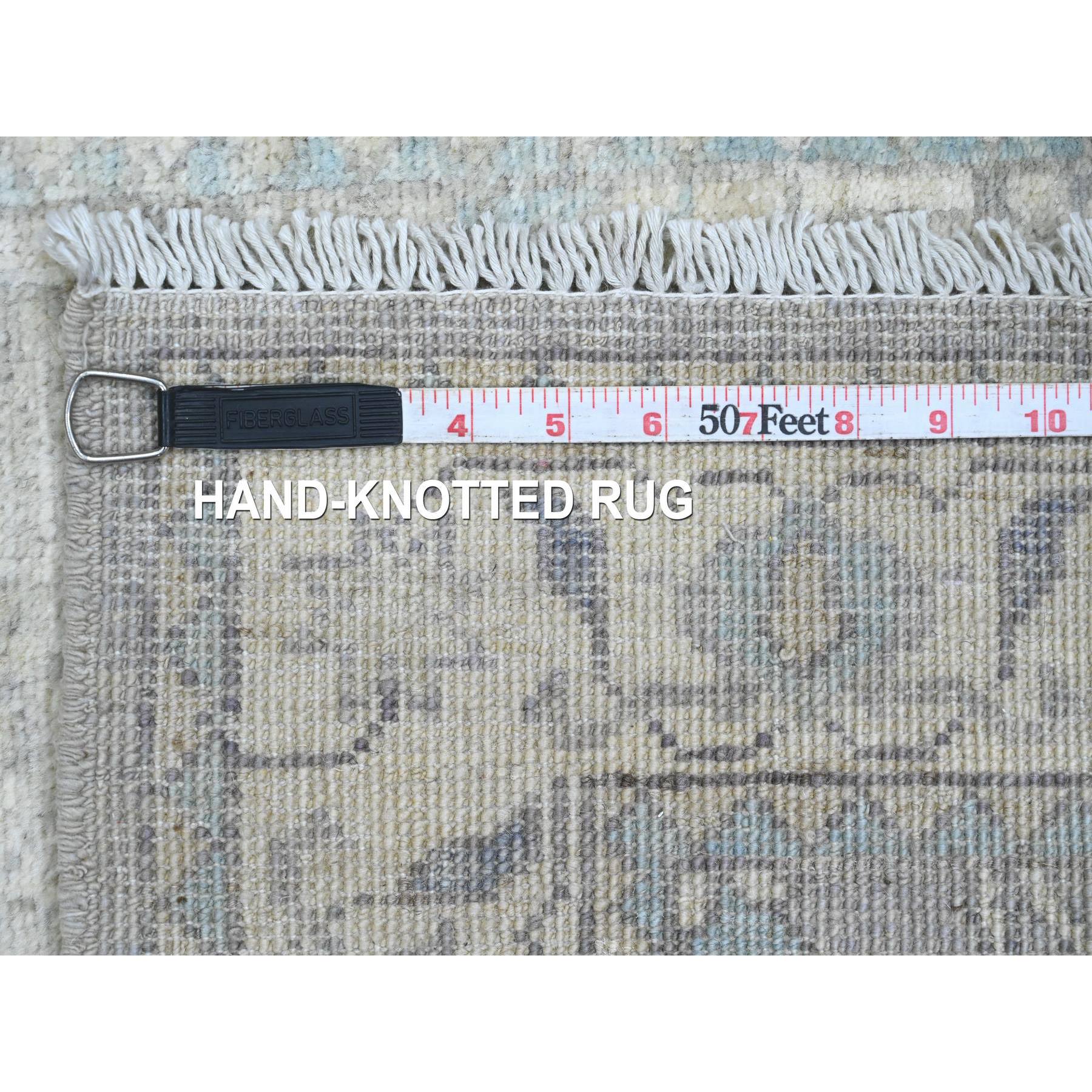 2'8"x10' Oyster Gray, Washed Out Peshawar with All Over Leaf Design, Vegetable Dyes, Hand Knotted, 100% Wool, Runner, Oriental Rug Sh20499