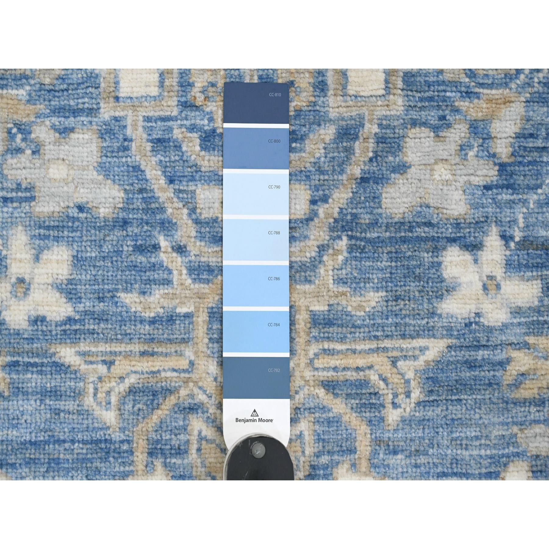 2'9"x11'5" Imperial Blue, Washed Out Peshawar with All Over Pattern, 100% Wool, Hand Knotted, Veggie Dyes, Runner, Oriental Rug Sh20500