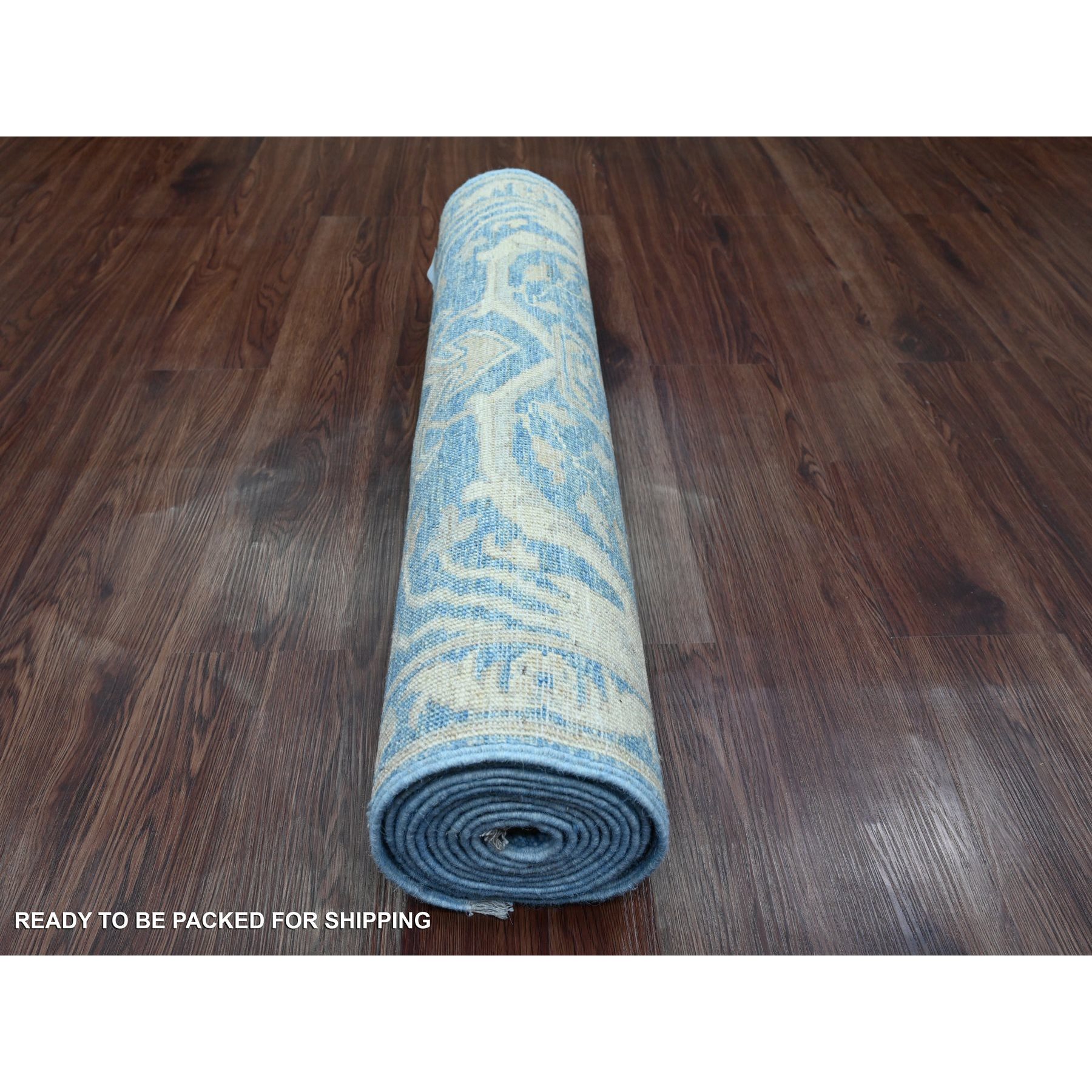 2'9"x11'5" Imperial Blue, Washed Out Peshawar with All Over Pattern, 100% Wool, Hand Knotted, Veggie Dyes, Runner, Oriental Rug Sh20500