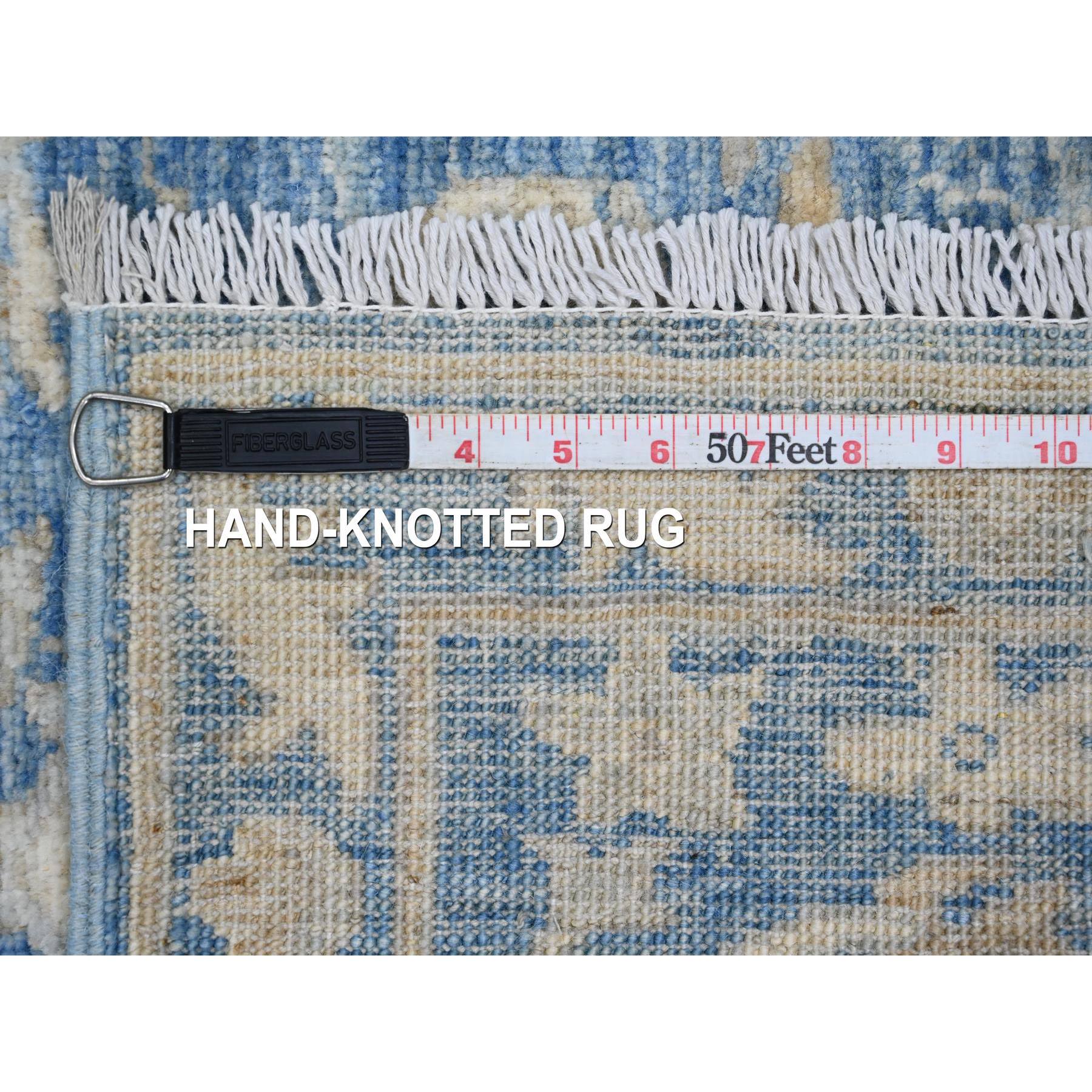 2'9"x11'5" Imperial Blue, Washed Out Peshawar with All Over Pattern, 100% Wool, Hand Knotted, Veggie Dyes, Runner, Oriental Rug Sh20500