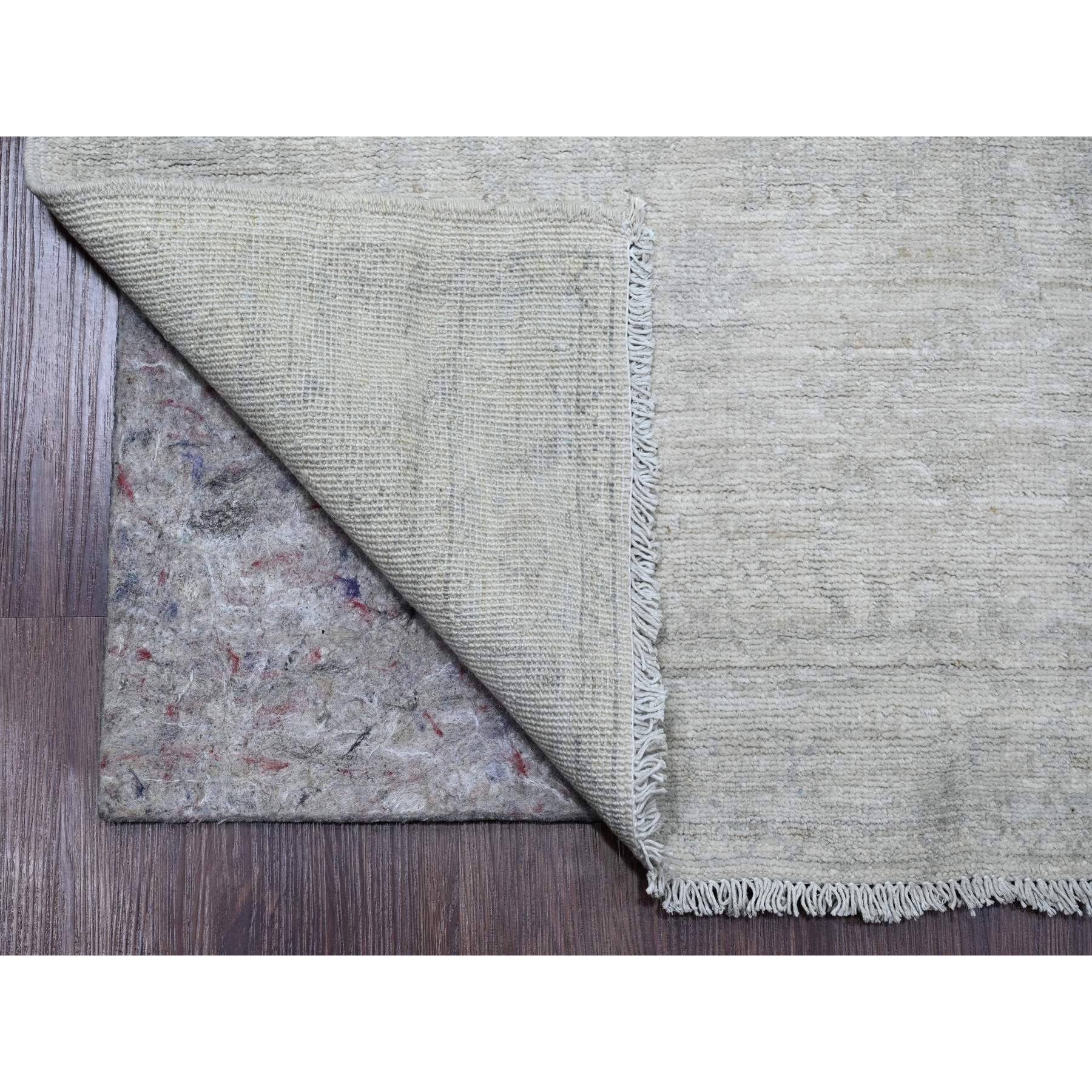 2'8"x15' Cascading White, Hand Knotted, Stone Washed Peshawar with All Over Pattern, Natural Dyes, Pure Wool, XL Runner, Oriental Rug Sh20501