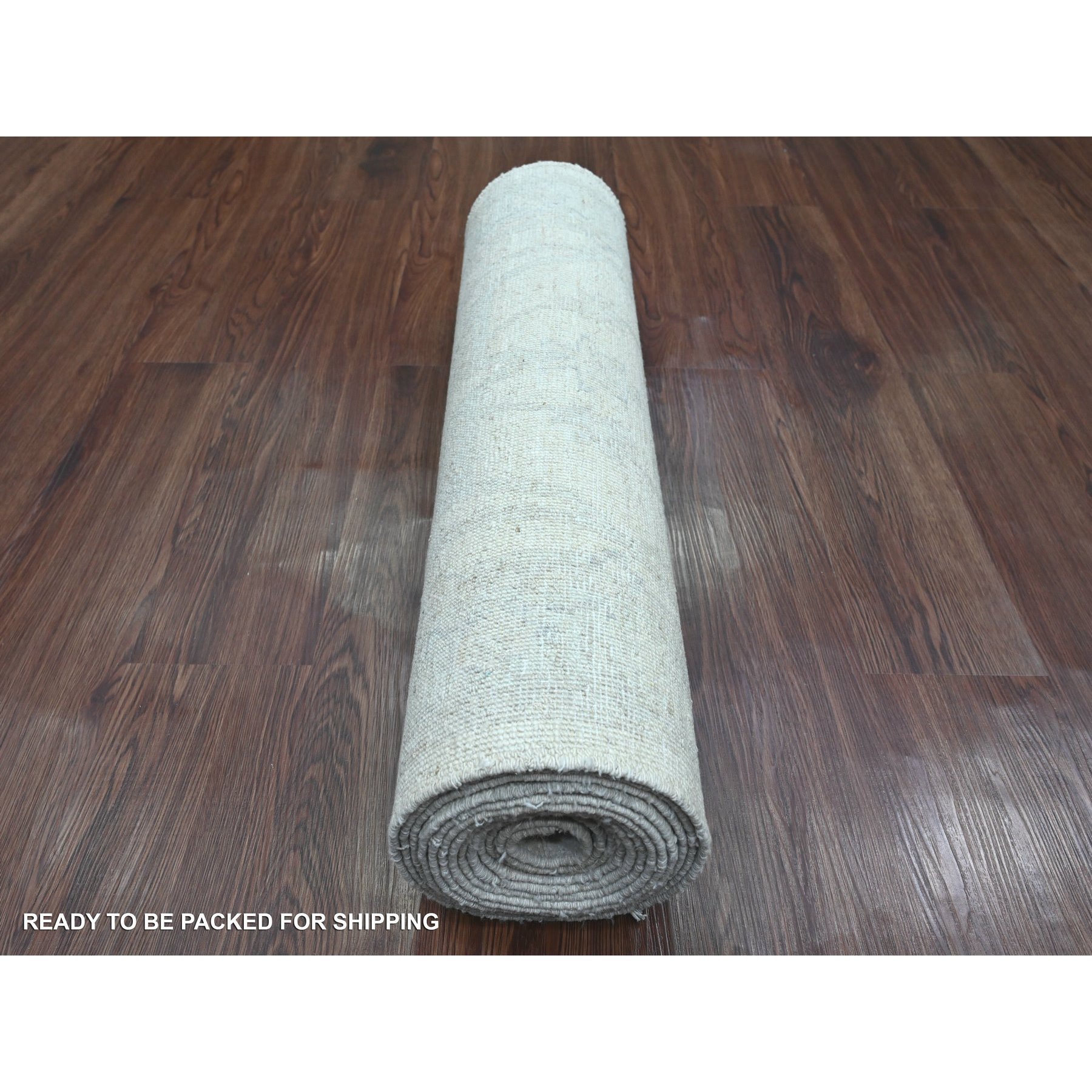 2'8"x15' Cascading White, Hand Knotted, Stone Washed Peshawar with All Over Pattern, Natural Dyes, Pure Wool, XL Runner, Oriental Rug Sh20501
