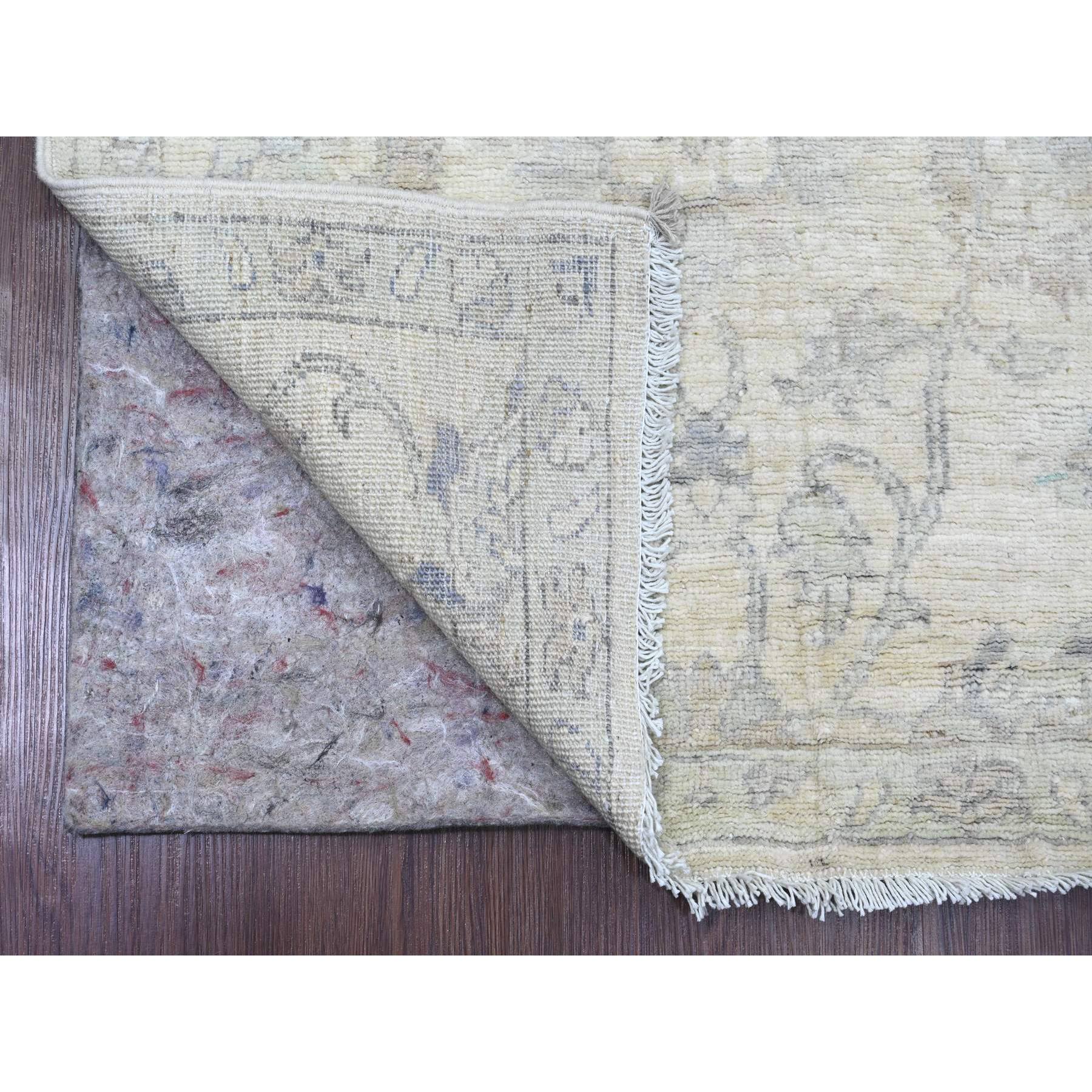 2'5"x11'7" Pearl White, Washed Out Peshawar with All Over Leaf Design, Hand Knotted, 100% Wool, Vegetable Dyes, Runner, Oriental Rug Sh20502