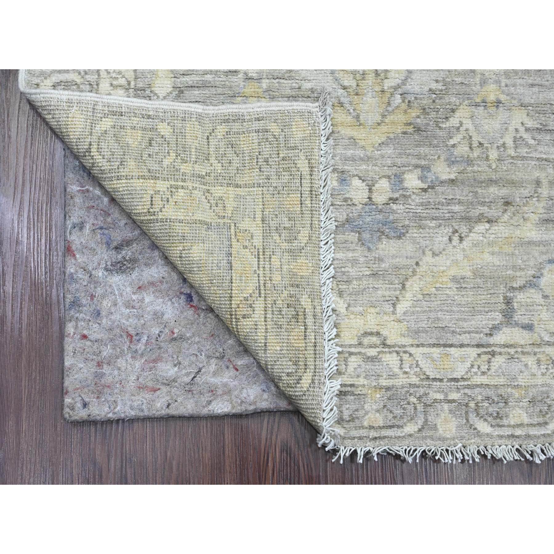 2'8"x11'9" Stone Gray, Washed Out Peshawar with Floral Pattern, Hand Knotted, Vegetable Dyes, 100% Wool, Runner, Oriental Rug Sh20504