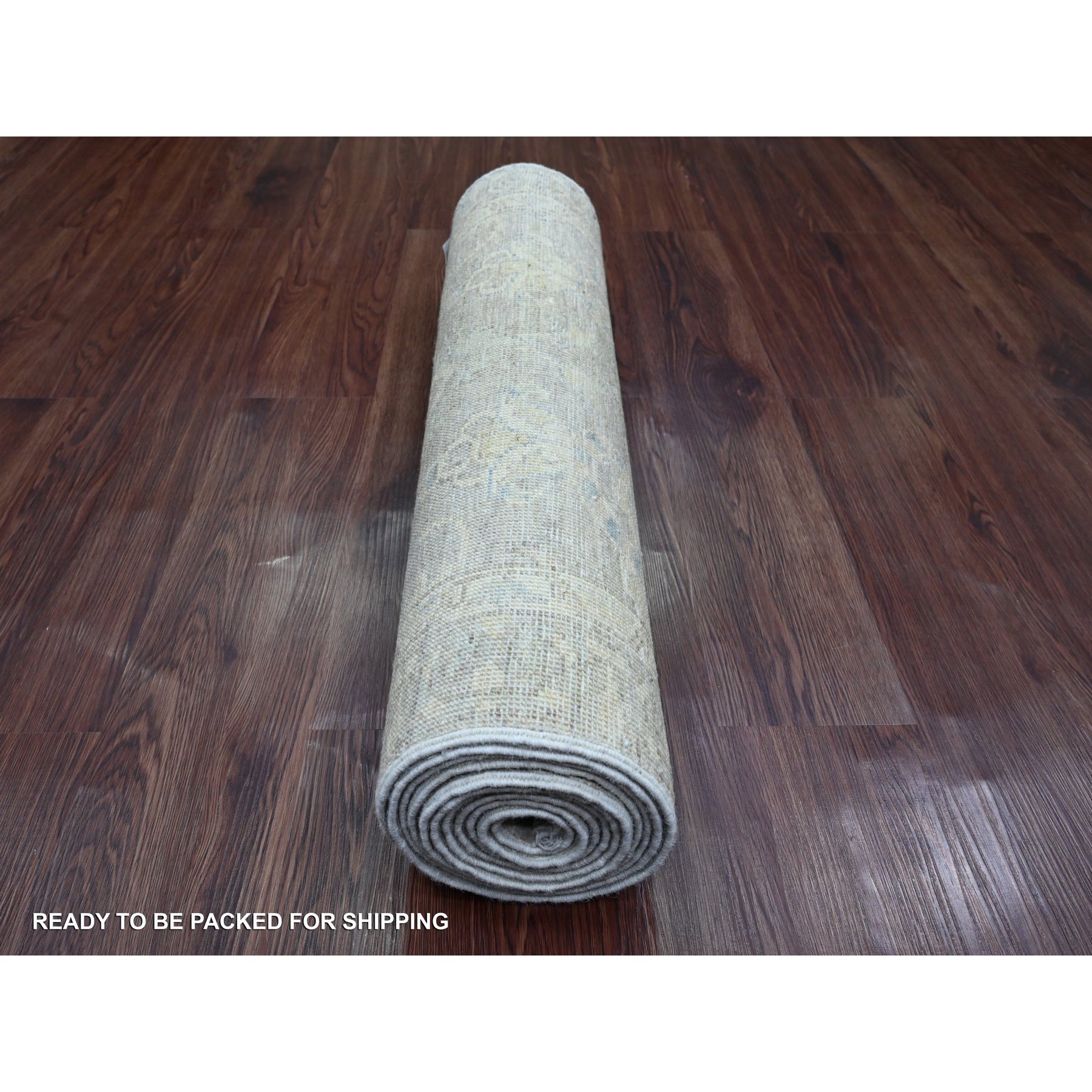 2'8"x11'9" Stone Gray, Washed Out Peshawar with Floral Pattern, Hand Knotted, Vegetable Dyes, 100% Wool, Runner, Oriental Rug Sh20504