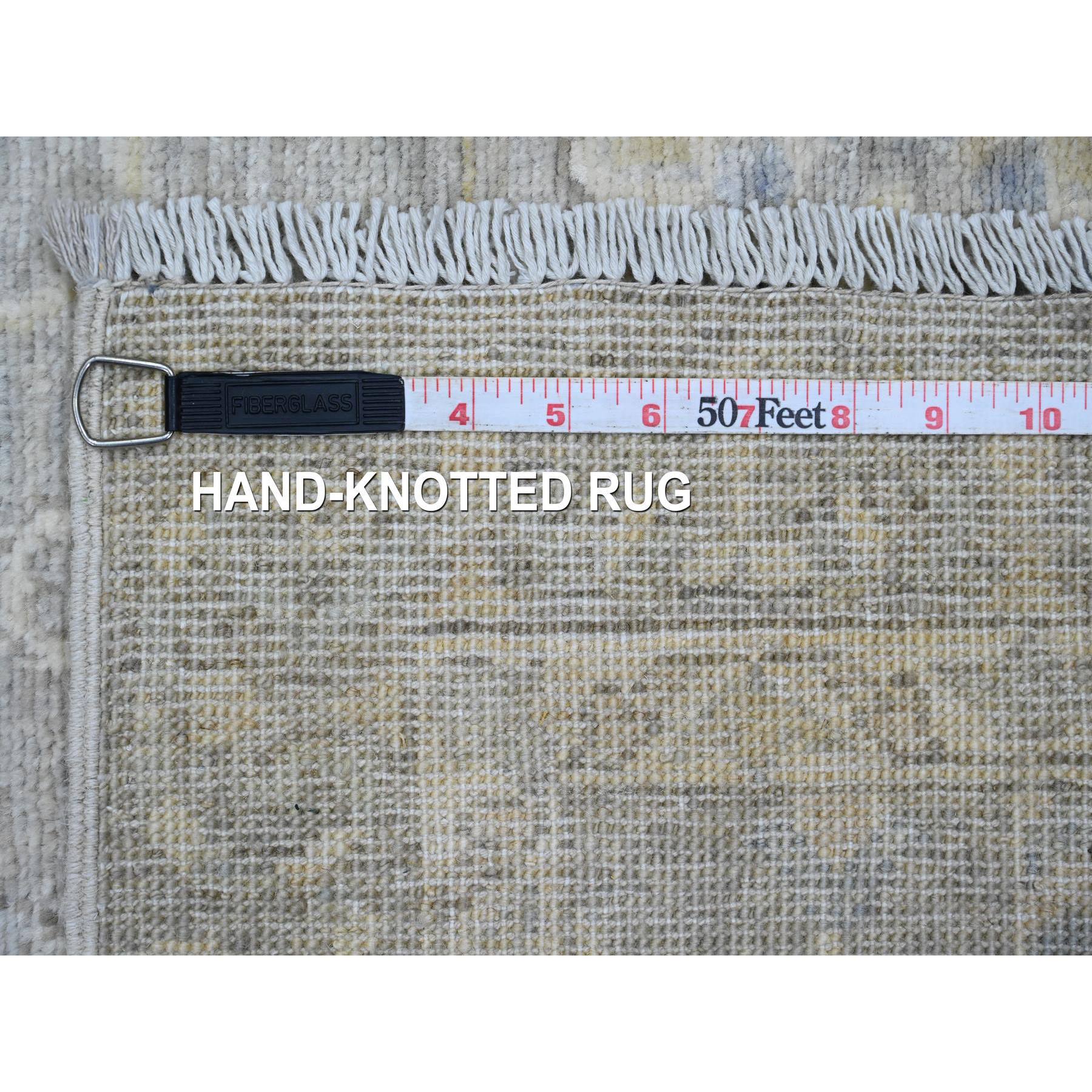 2'8"x11'9" Stone Gray, Washed Out Peshawar with Floral Pattern, Hand Knotted, Vegetable Dyes, 100% Wool, Runner, Oriental Rug Sh20504