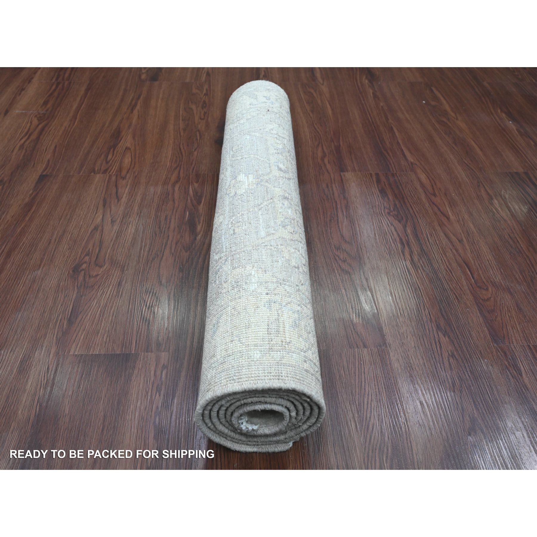 2'5"x5'8" Oyster Gray, Hand Knotted, Washed Out Peshawar with All Over Pattern, Veggie Dyes, 100% Wool, Short Runner, Oriental Rug Sh20506