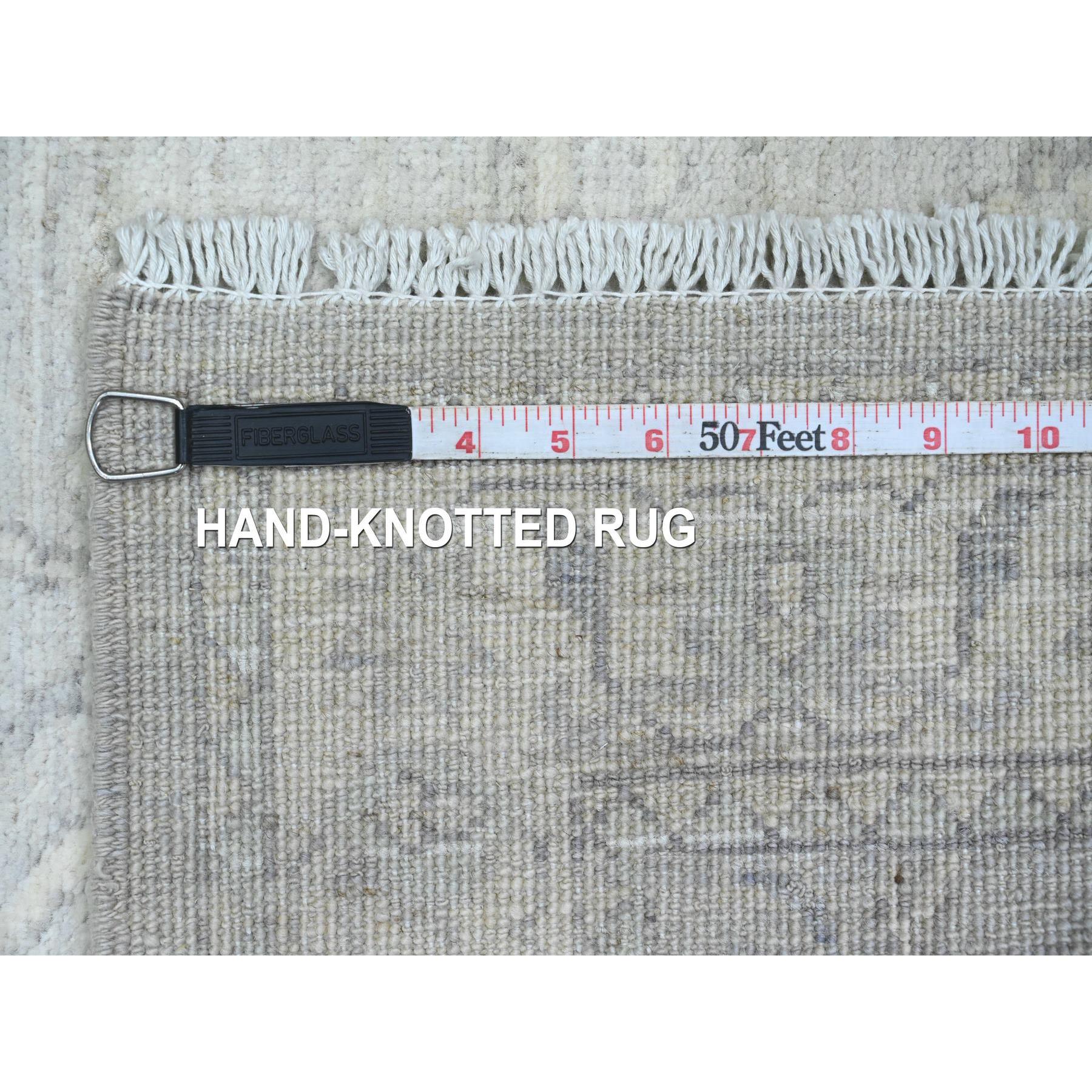 2'5"x5'8" Oyster Gray, Hand Knotted, Washed Out Peshawar with All Over Pattern, Veggie Dyes, 100% Wool, Short Runner, Oriental Rug Sh20506