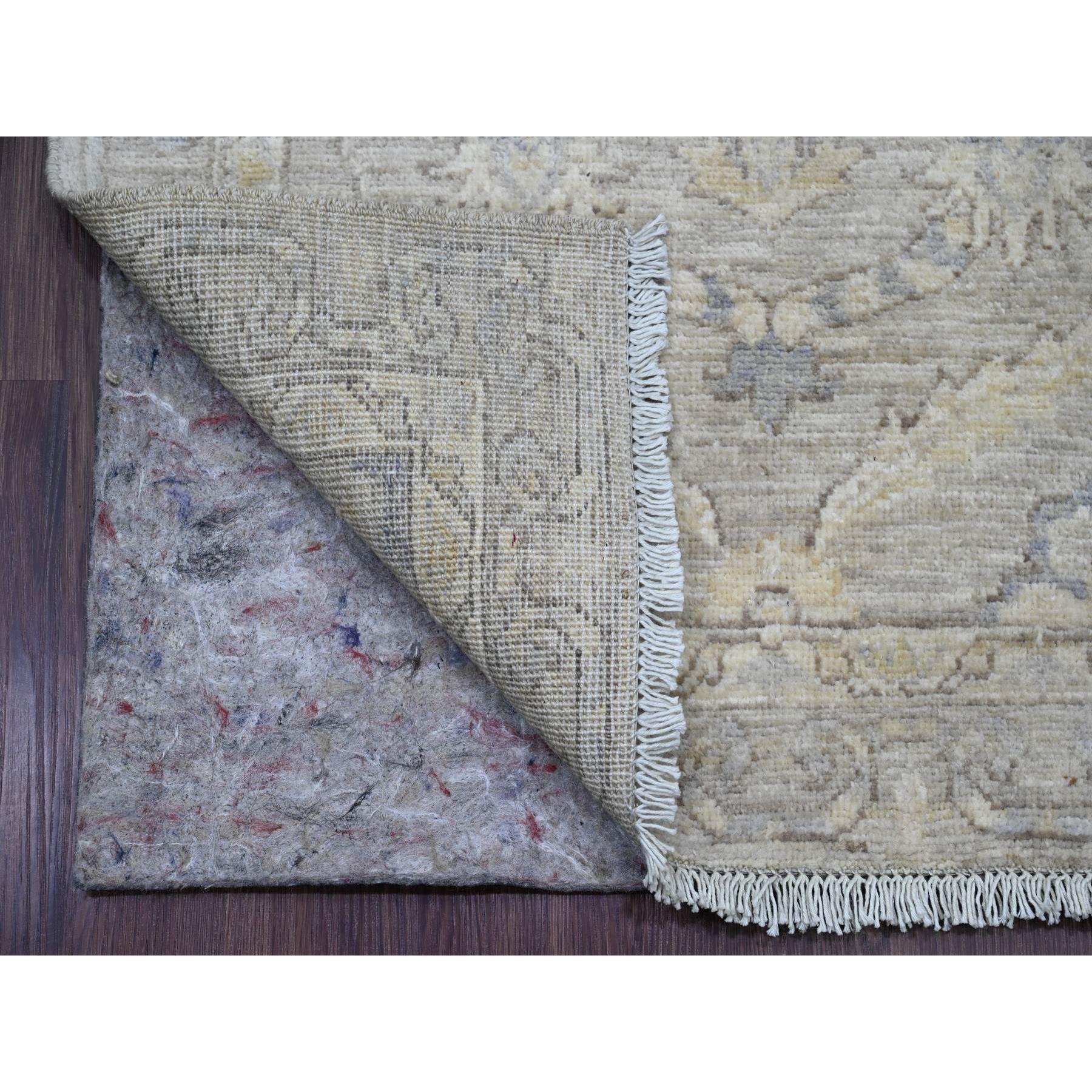 2'8"x16'1" Misty Gray, Stone Washed Peshawar with All Over Leaf Design, Hand Knotted, Vegetable Dyes, 100% Wool, XL Runner, Oriental Rug Sh20507